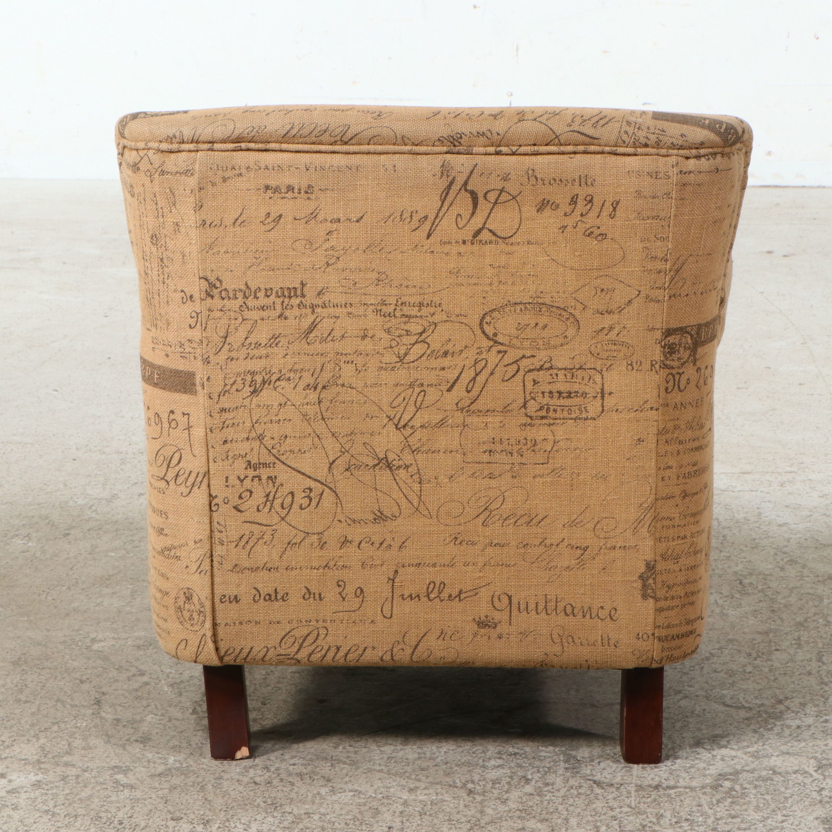 Contemporary French Script Upholstered Club Chair with Nailhead Trim