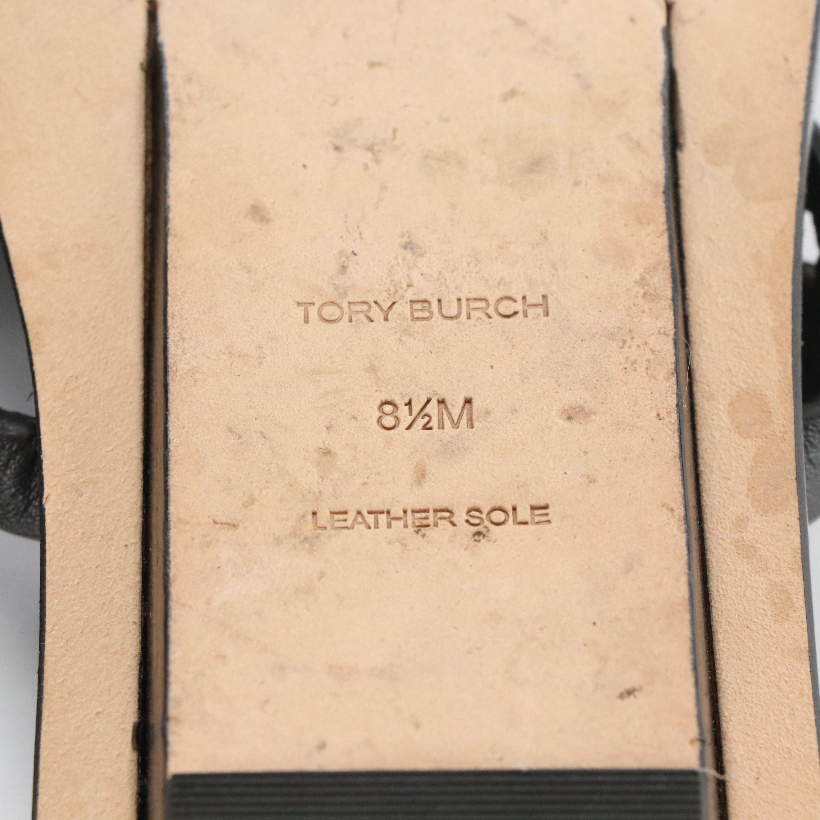 Tory Burch Black Leather Logo Medallion Thong Sandals