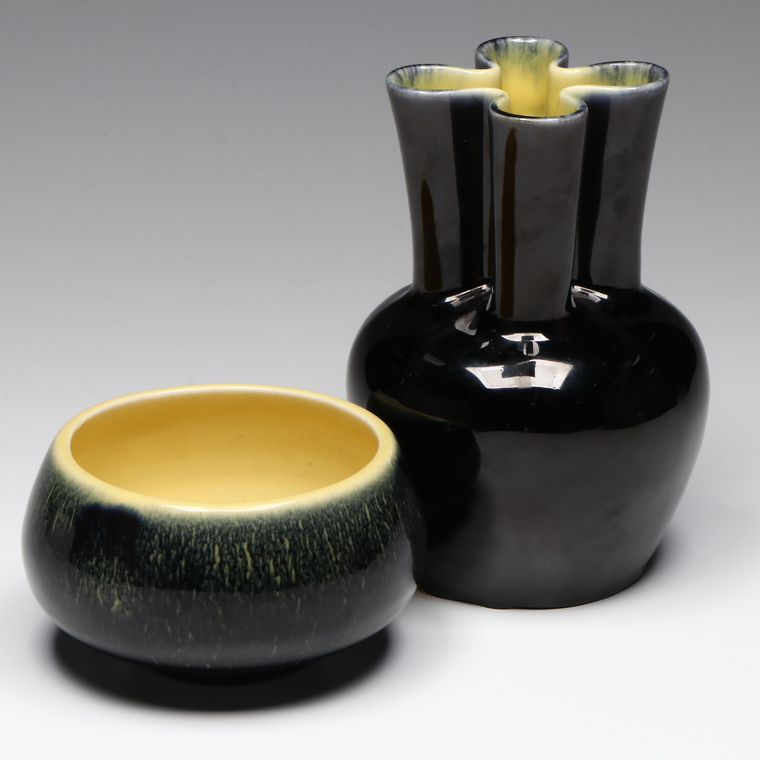 Rookwood Pottery Quatrefoil Vase and Sugar Bowl, Early to Mid-20th Century