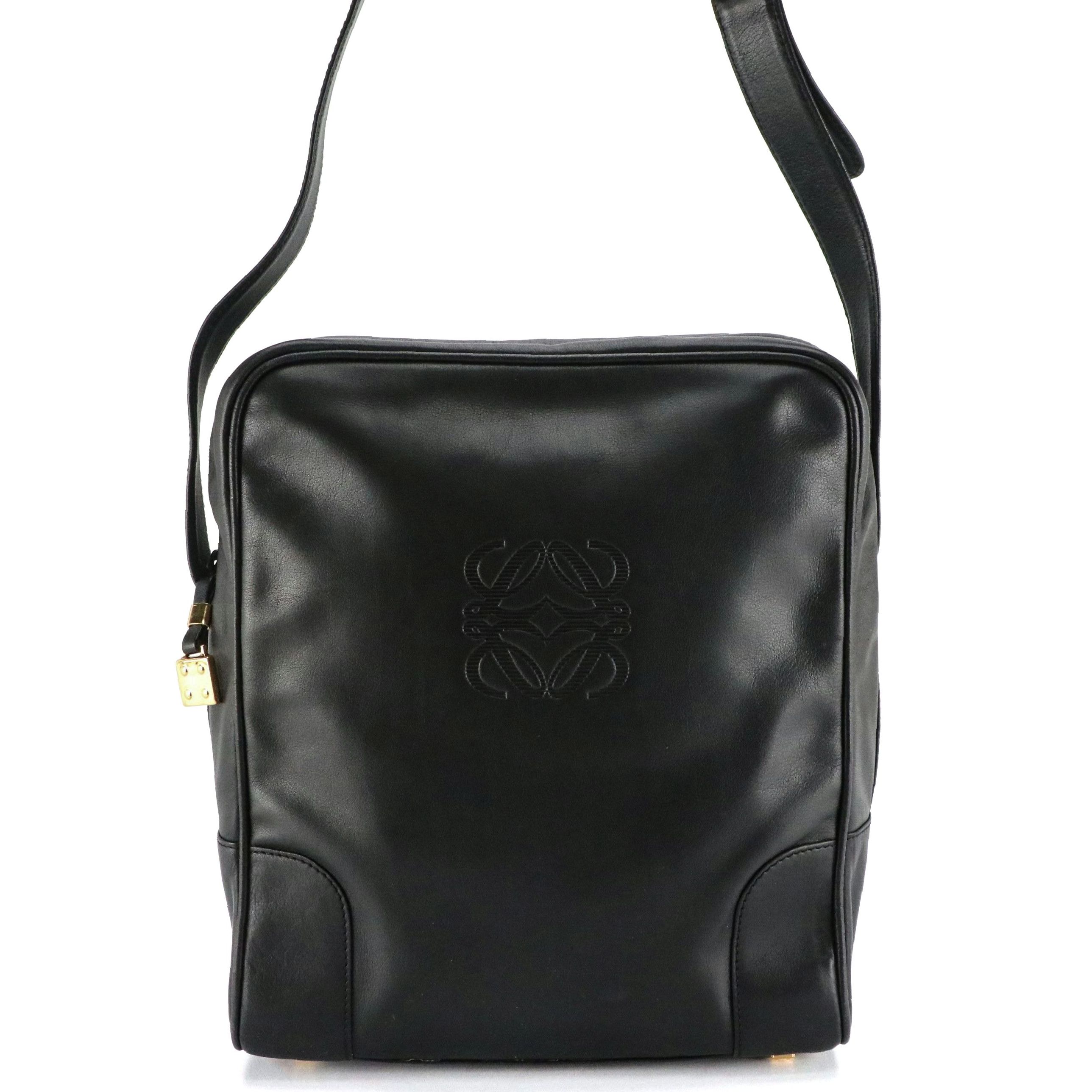Loewe Anagram Black Leather Messenger Bag