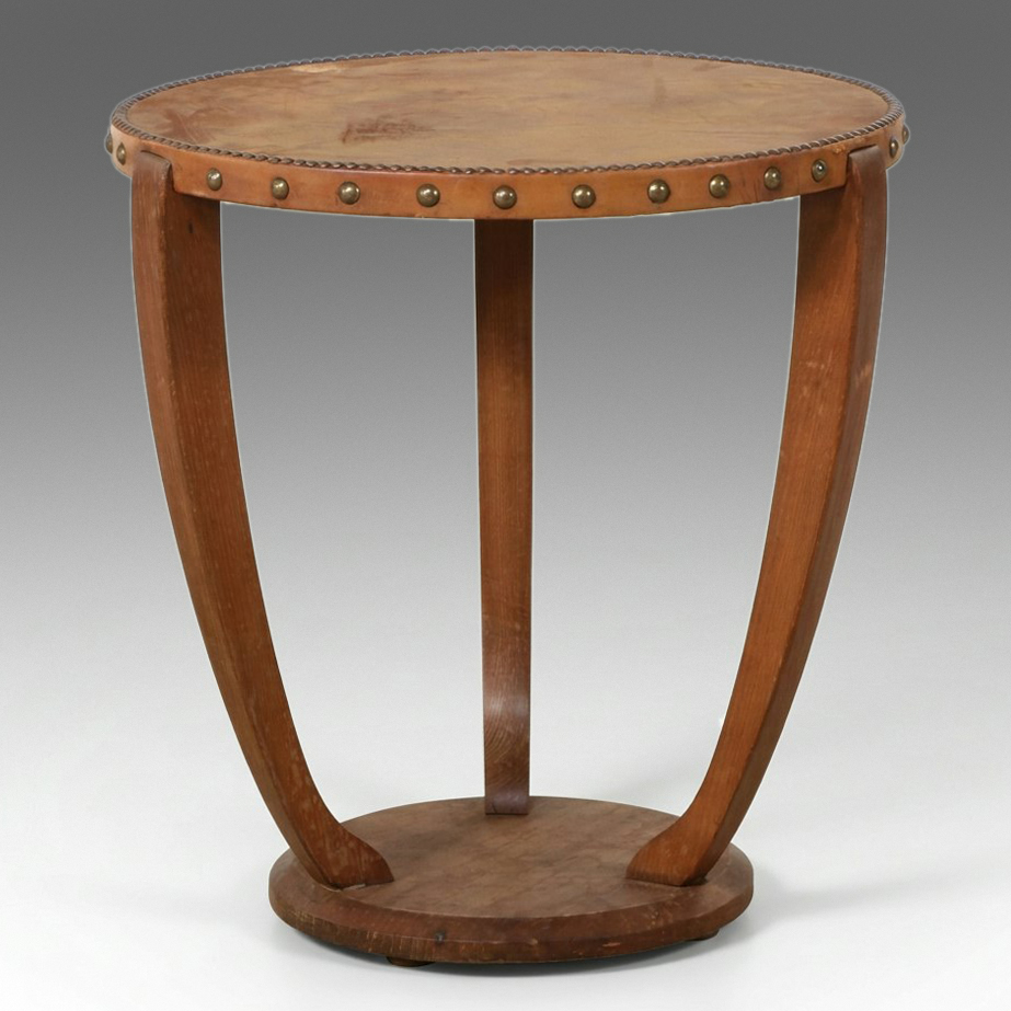 Leather-Wrapped Oak Side Table, Late 20th Century