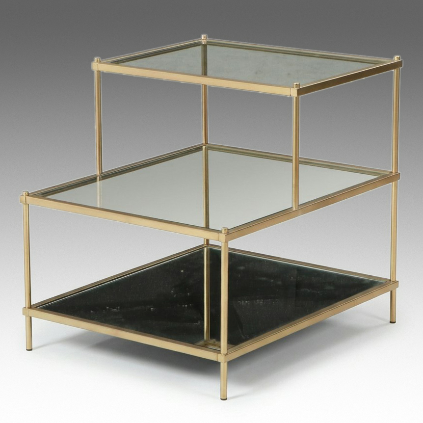 Mid Century Modern Style Three-Tiered Brass End Table
