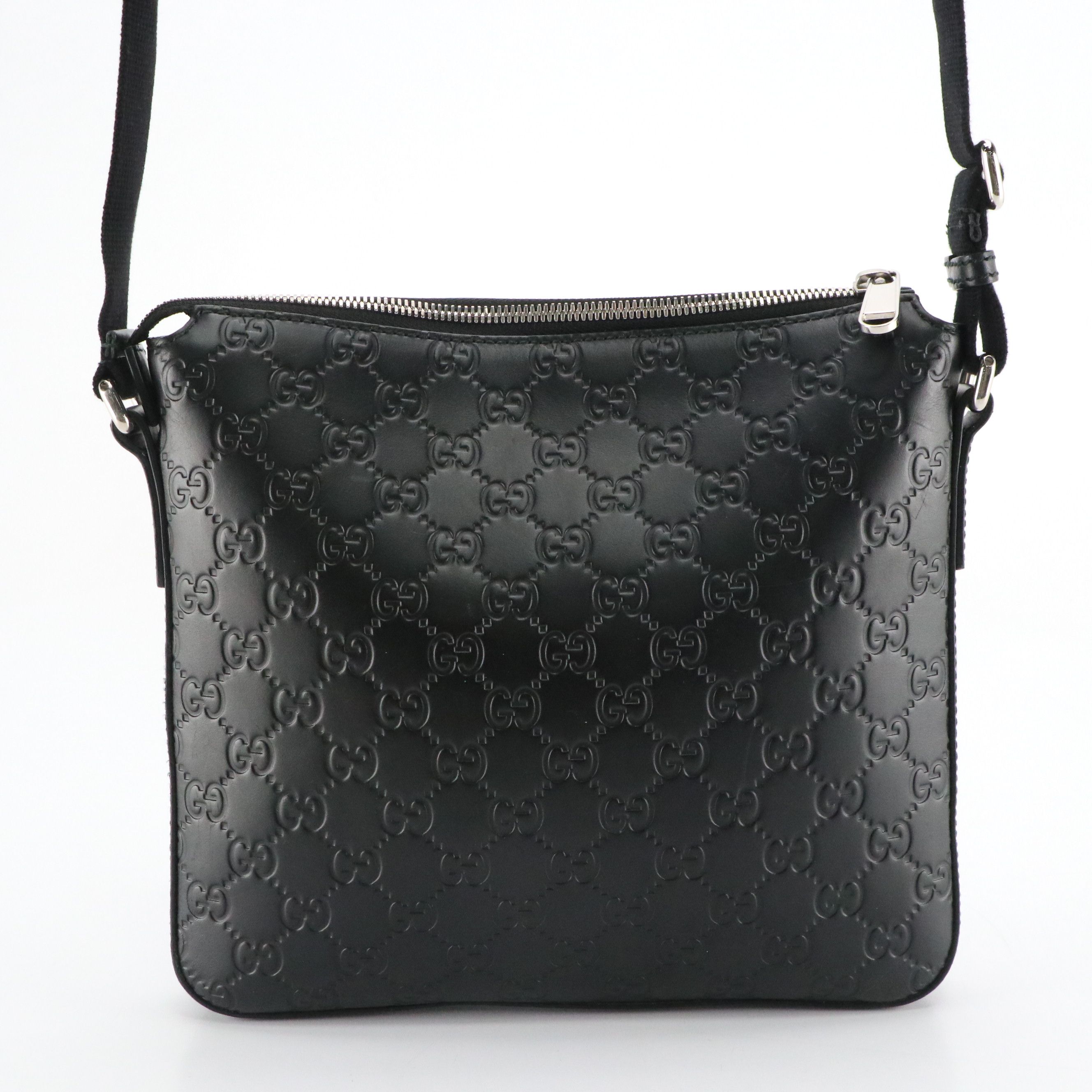 Gucci Black Guccissima and Smooth Leather Medium Front Zip Crossbody Bag