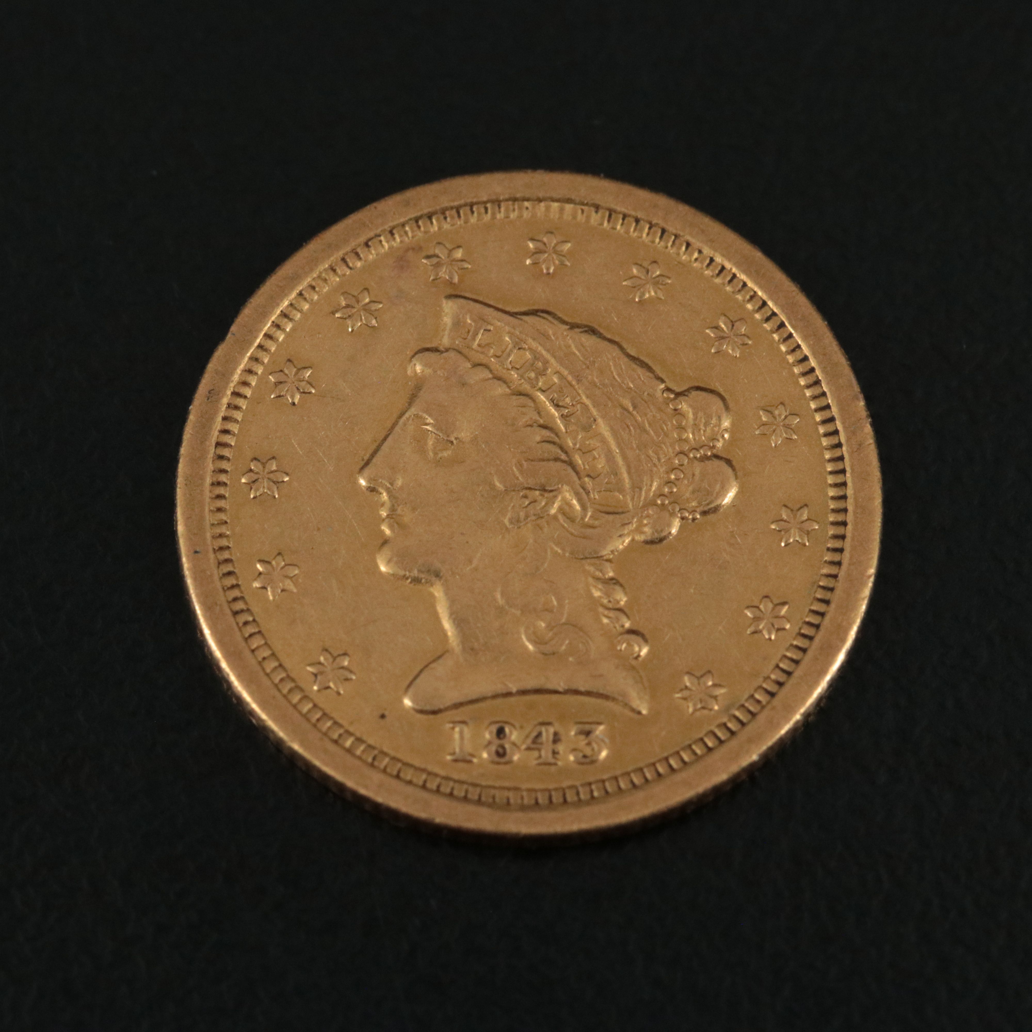 1843-O U.S. Liberty Two and One Half Dollar Gold Coin