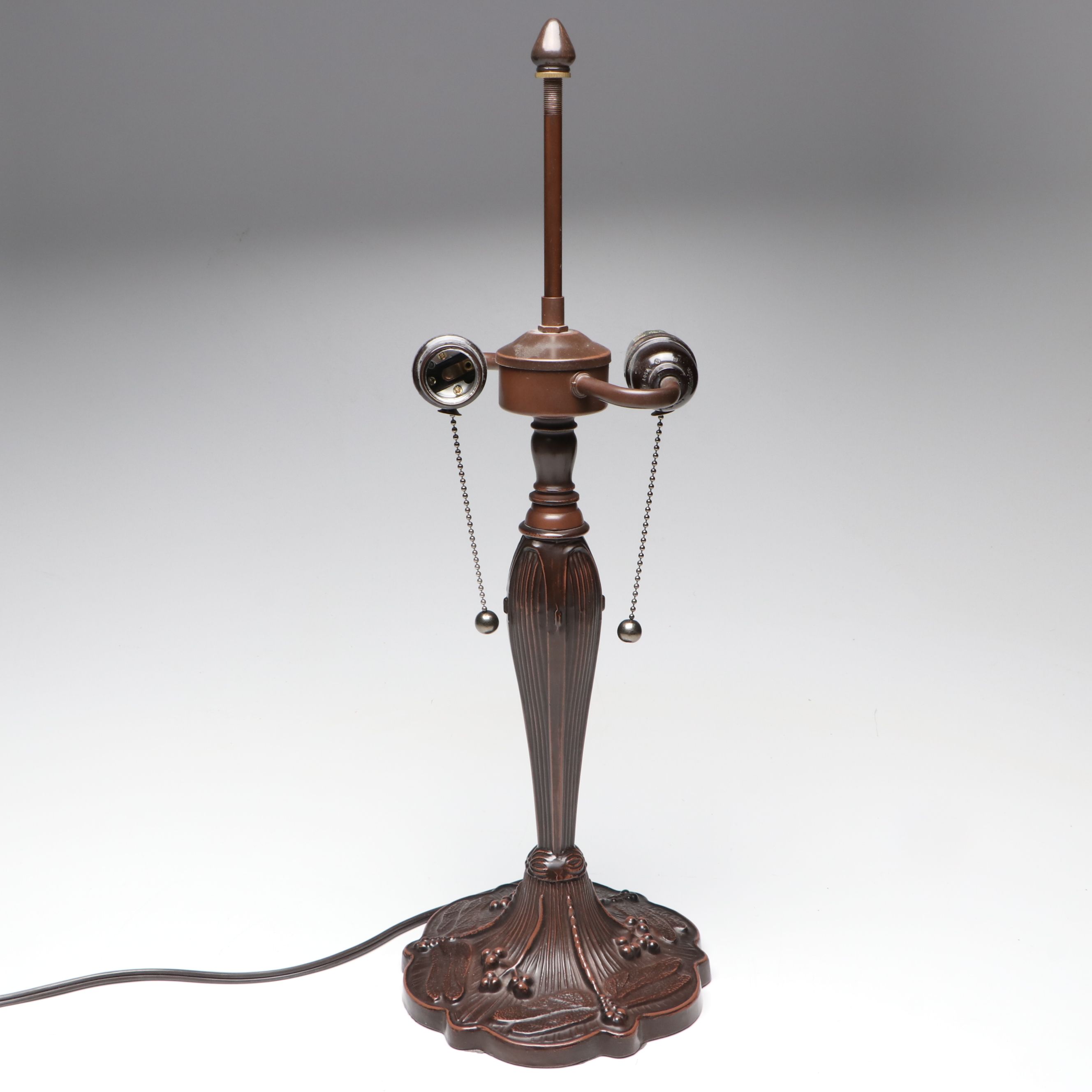 Art Nouveau Cast Metal Table Lamp with Dragonfly Slag Glass Shade