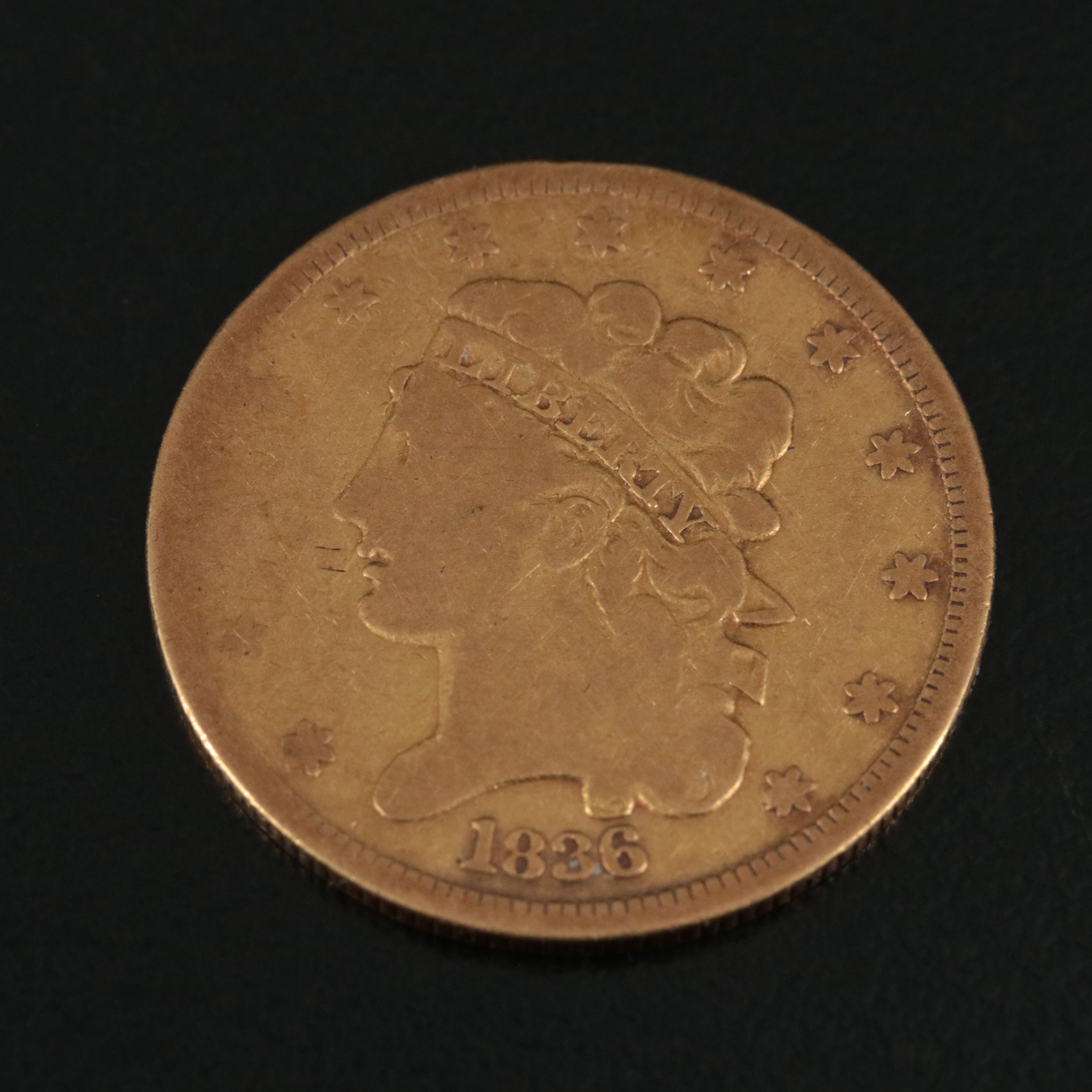 1836 U.S. Classic Head Five Dollar Gold Coin