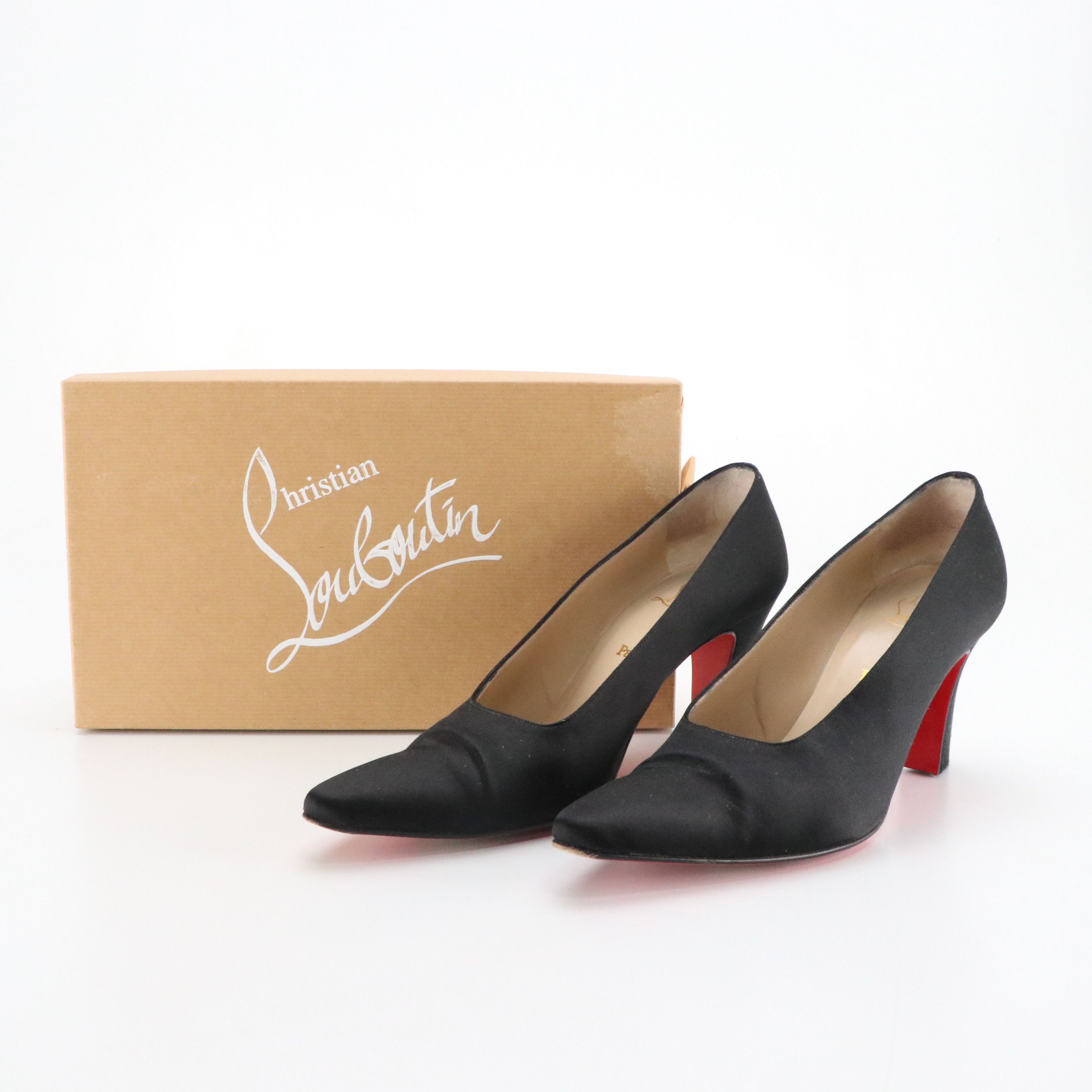 Christian Louboutin Pointed-Toe Judith Pumps in Black Satin, With Box