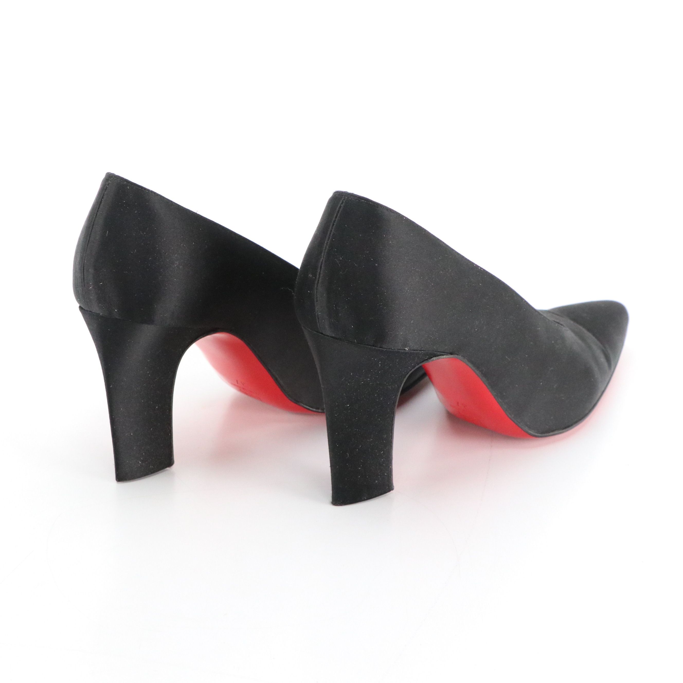 Christian Louboutin Pointed-Toe Judith Pumps in Black Satin, With Box