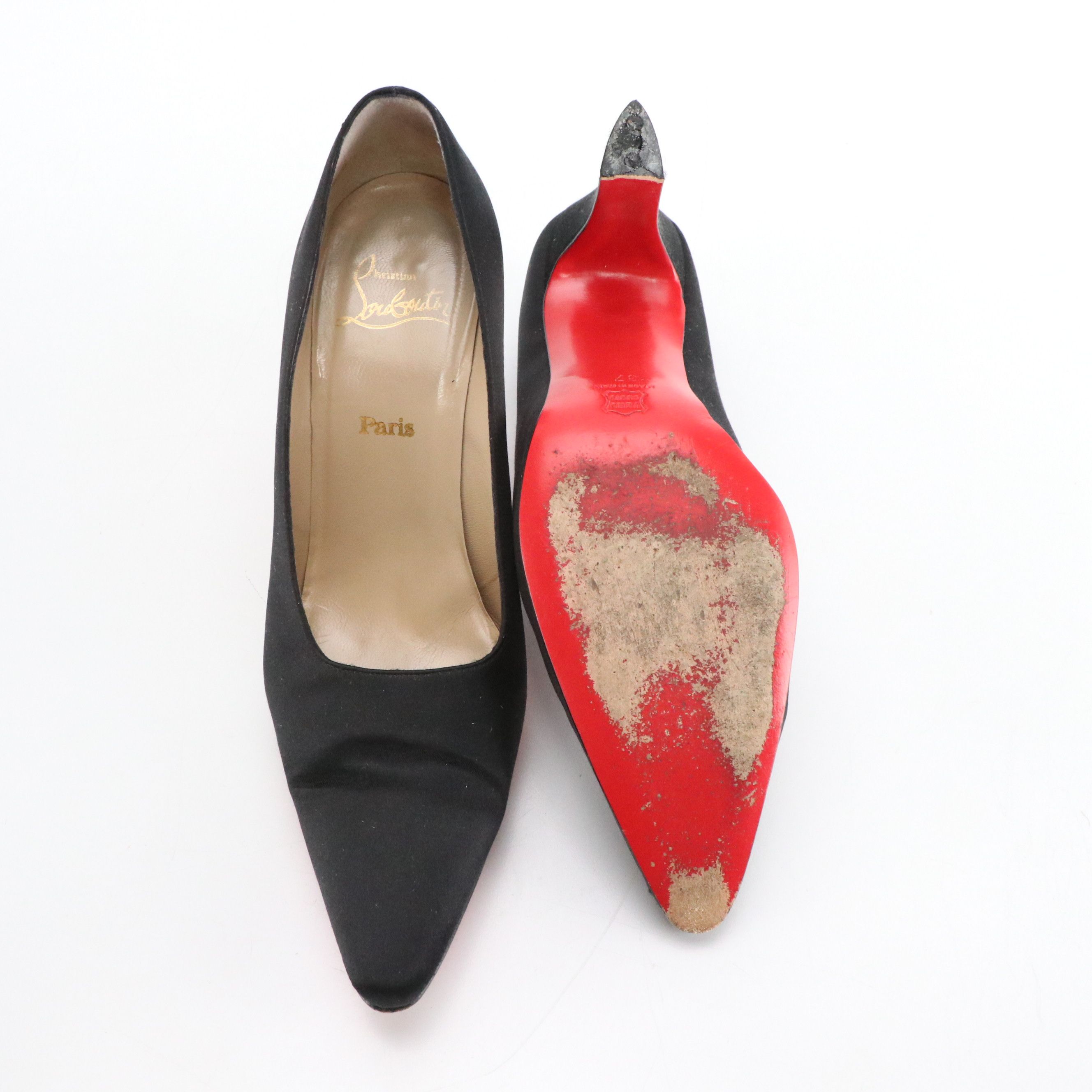 Christian Louboutin Pointed-Toe Judith Pumps in Black Satin, With Box