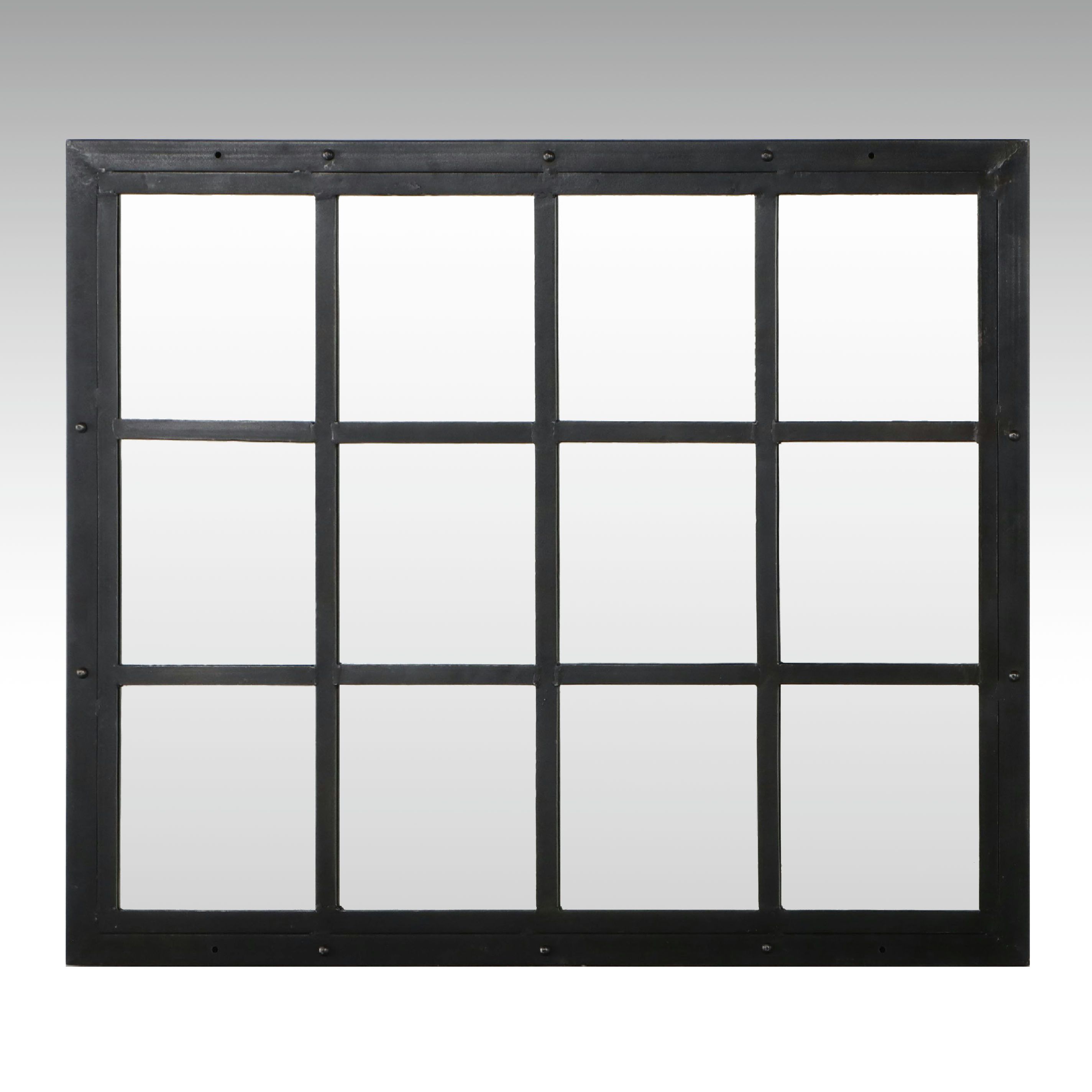 Contemporary Black Metal Window Wall Mirror