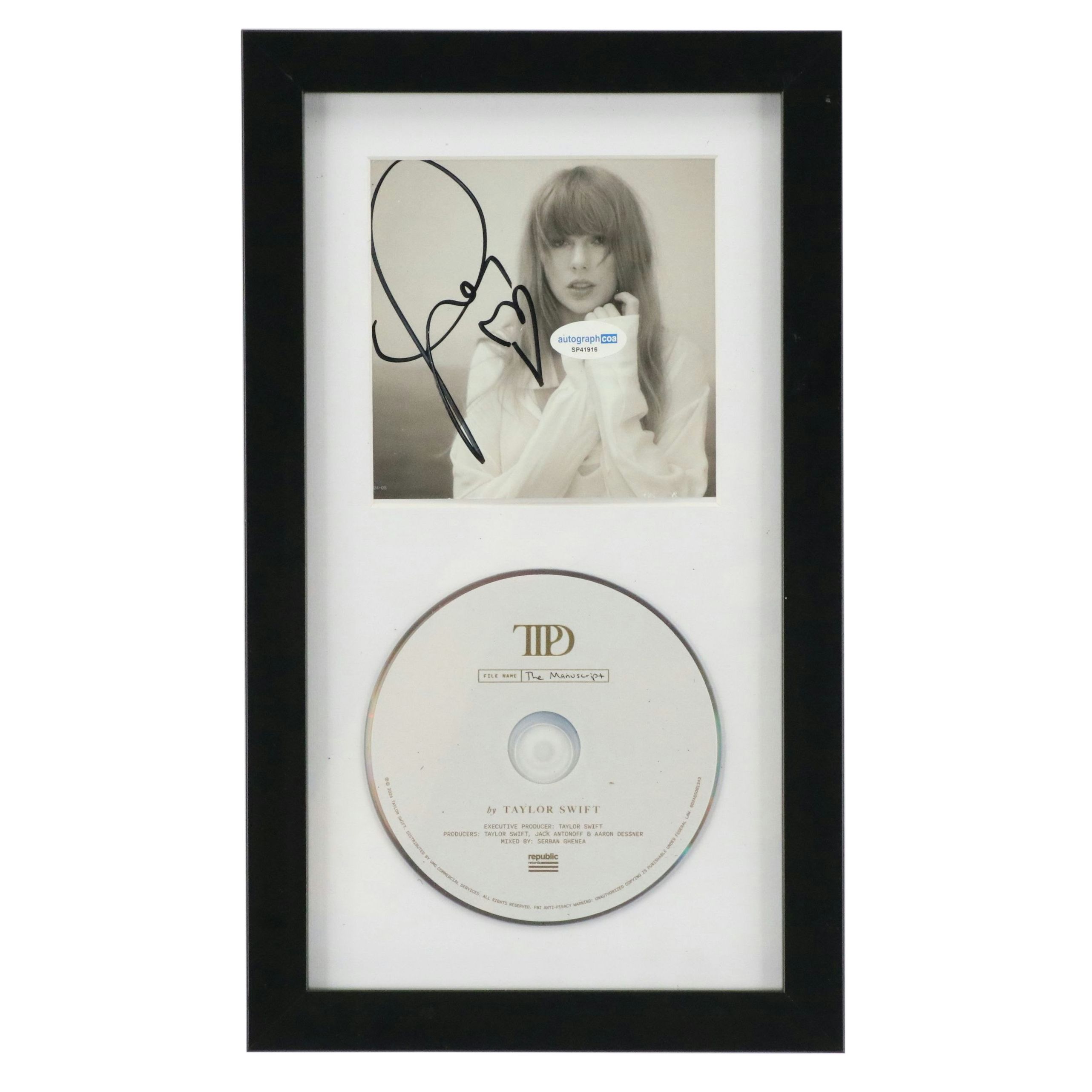 Taylor Swift Signed "The Tortured Poets Department" CD Card in Frame