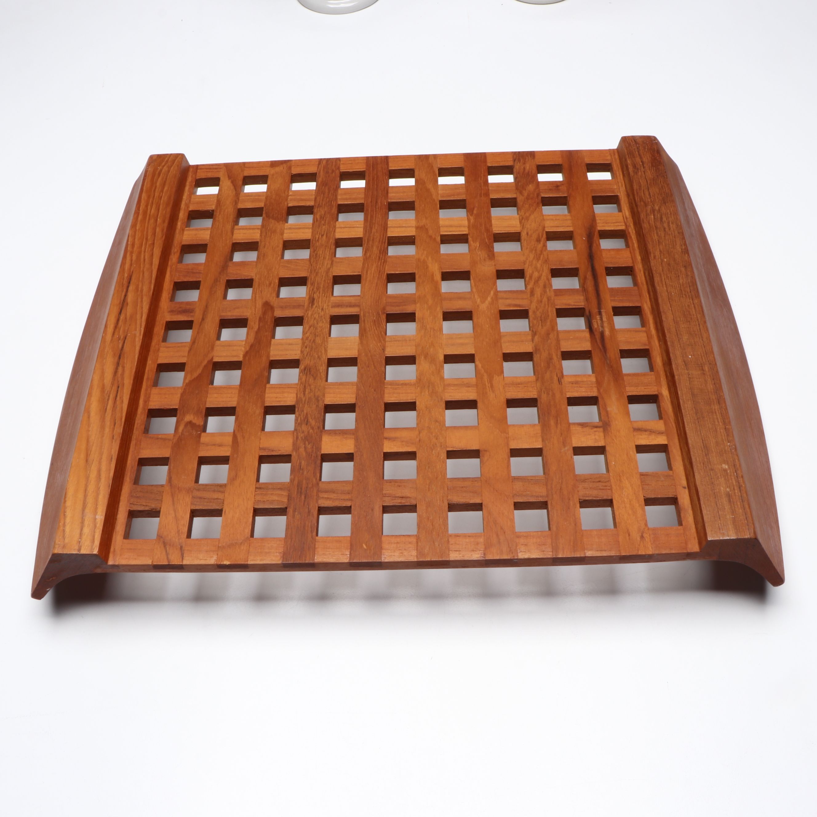 Dansk Teak Trays with Ceramic Hurricane Candle Lamps and More