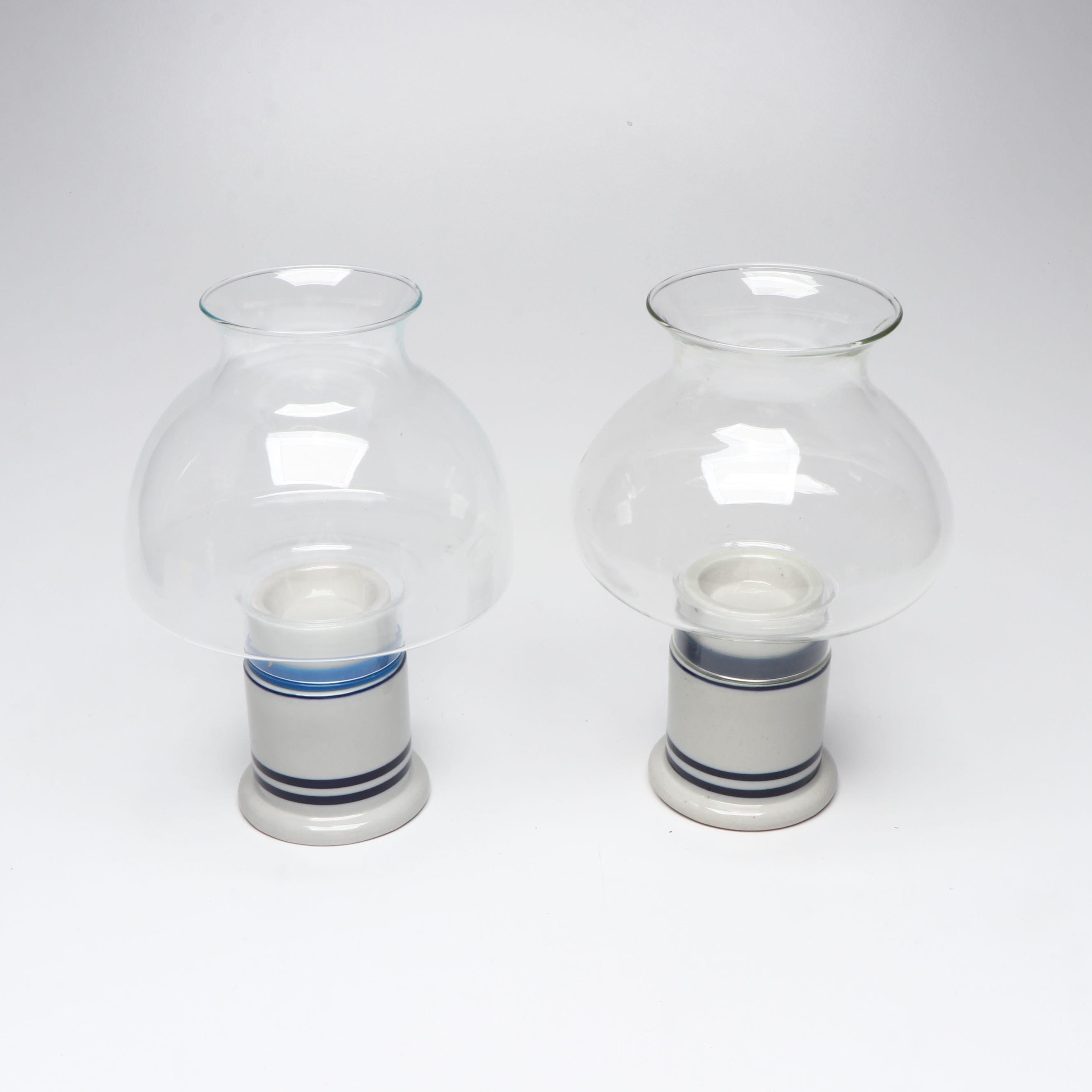 Dansk Teak Trays with Ceramic Hurricane Candle Lamps and More