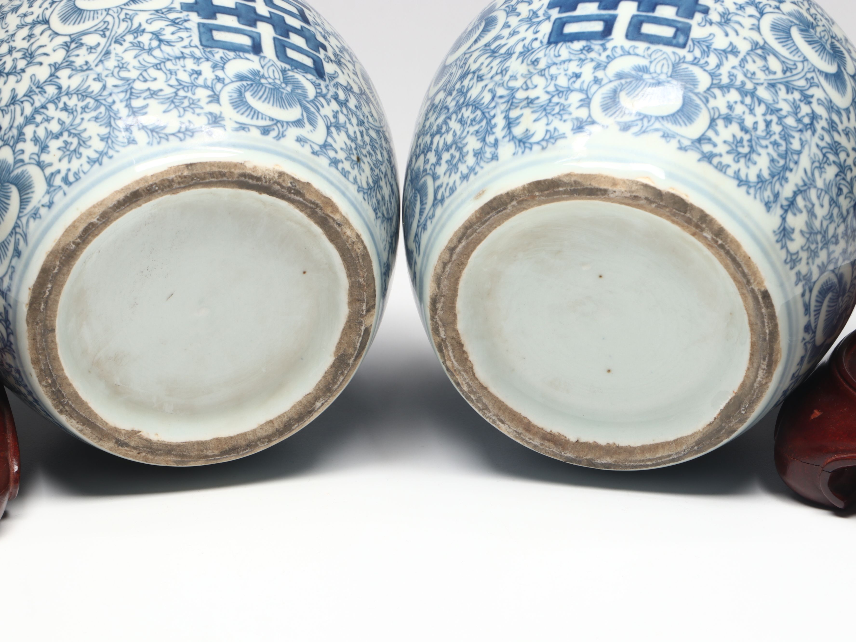 Chinese Blue and White Floral Double Happiness Porcelain Ginger Jars