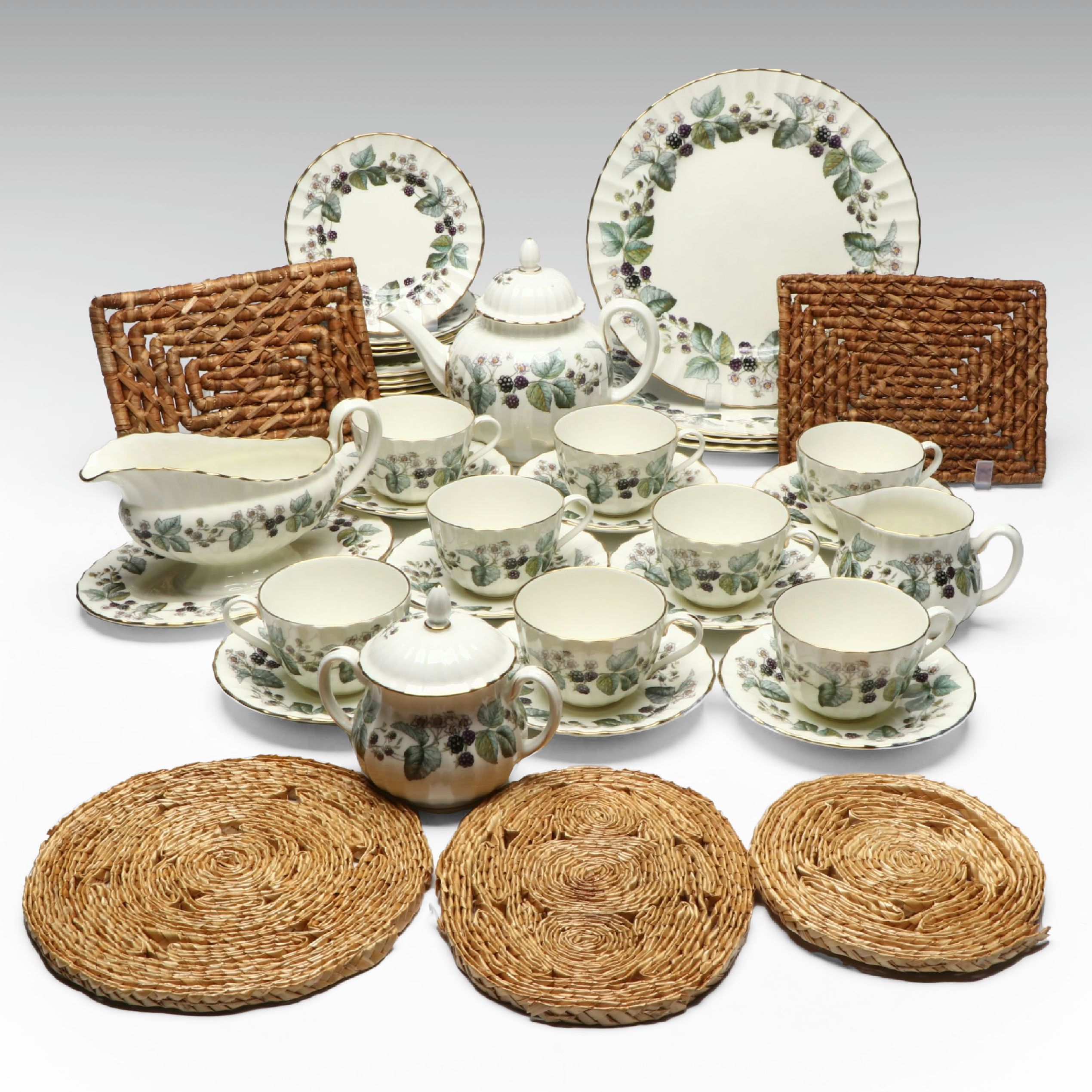 Royal Worcester "Lavinia" Porcelain Tableware with Woven Trivets