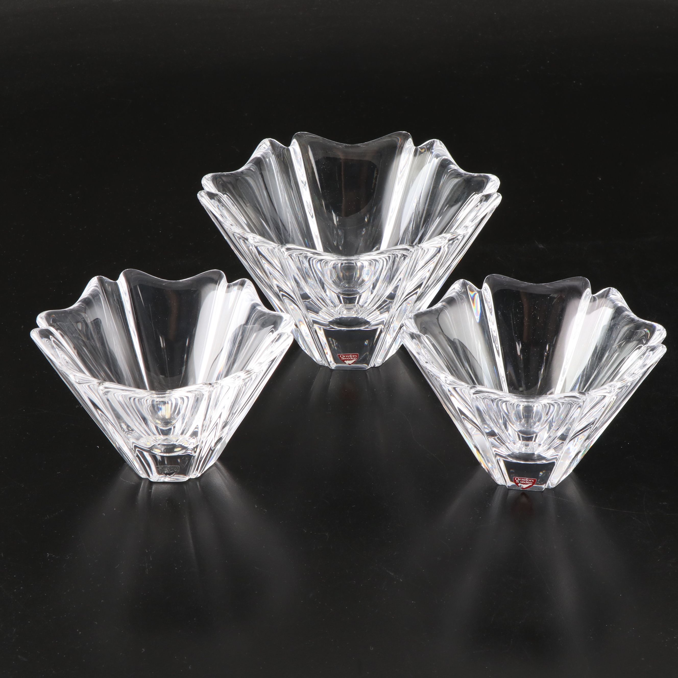 Lars Hellsten for Orrefors "Orion" Round Crystal Bowls