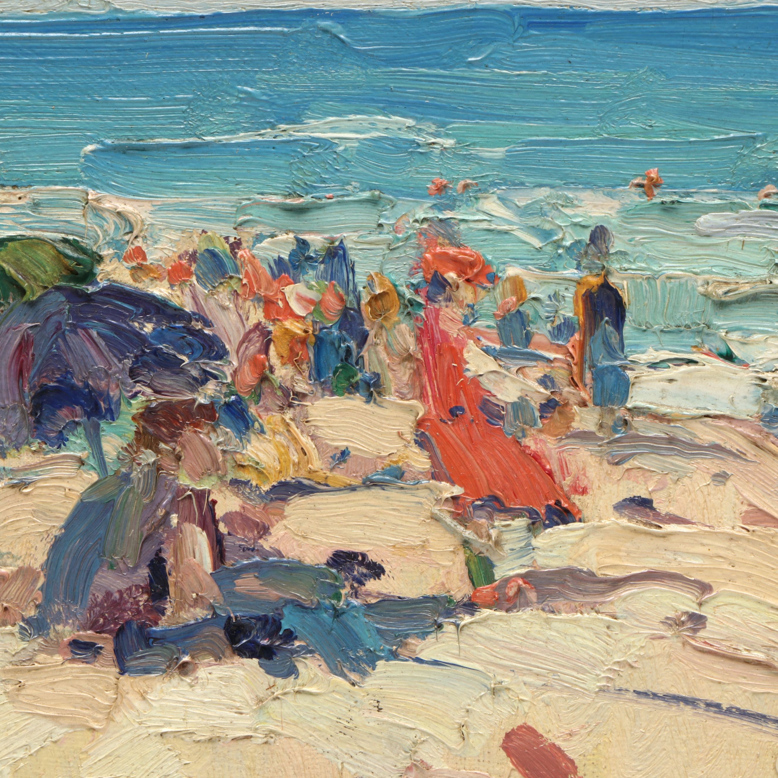 Frank Swift Chase Post-Impressionist Oil Painting of Beach Scene, Early 20th C.