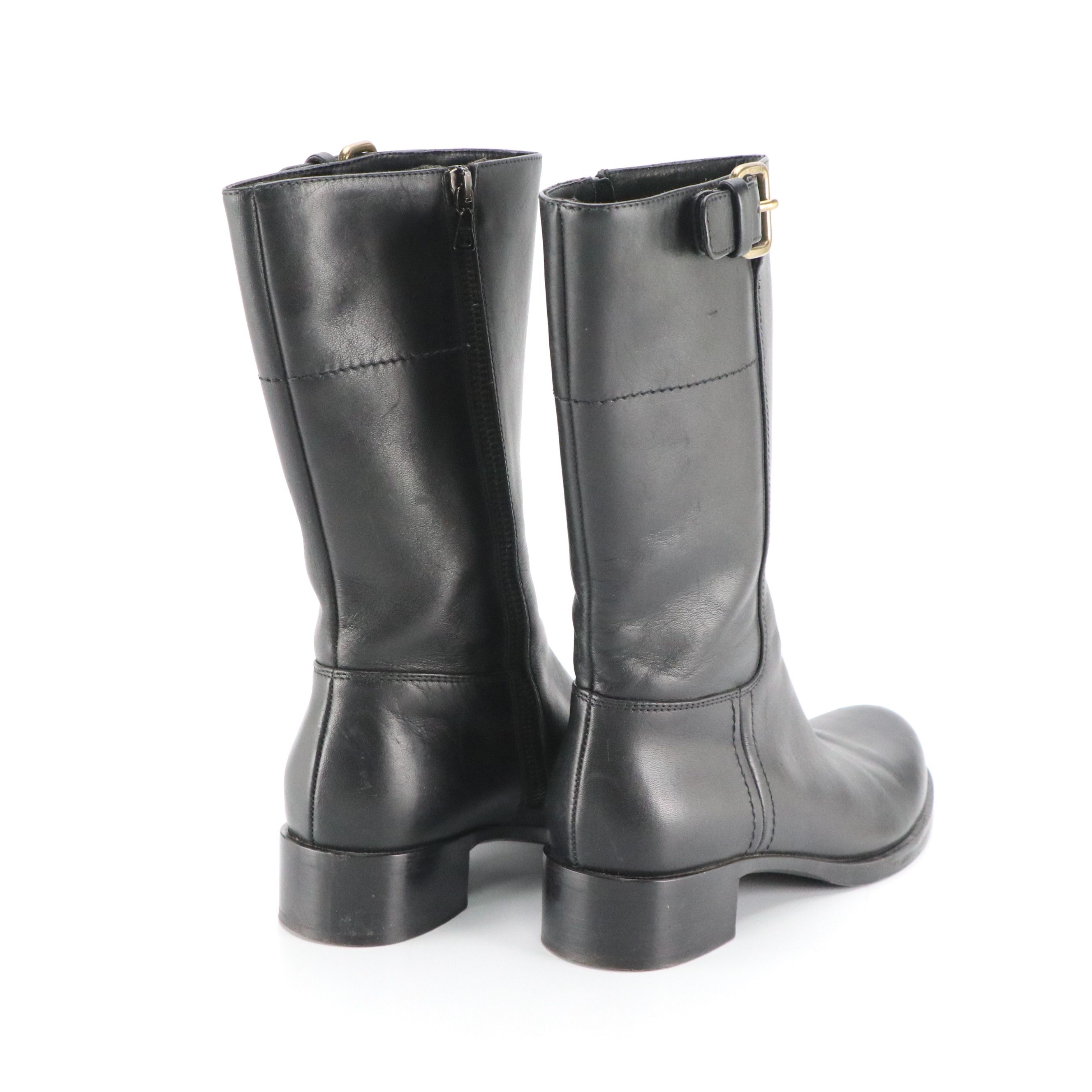 Prada Black Leather Boots with Buckle Detail