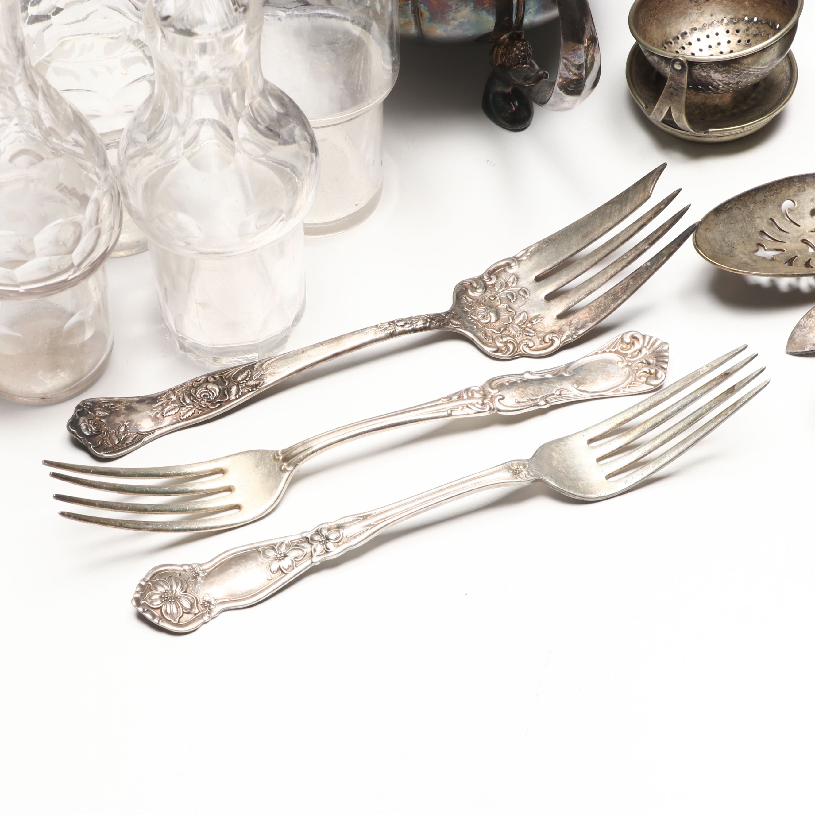 Poole and Leonard Silver Plate Candelabra with More Plate Utensils and Tableware