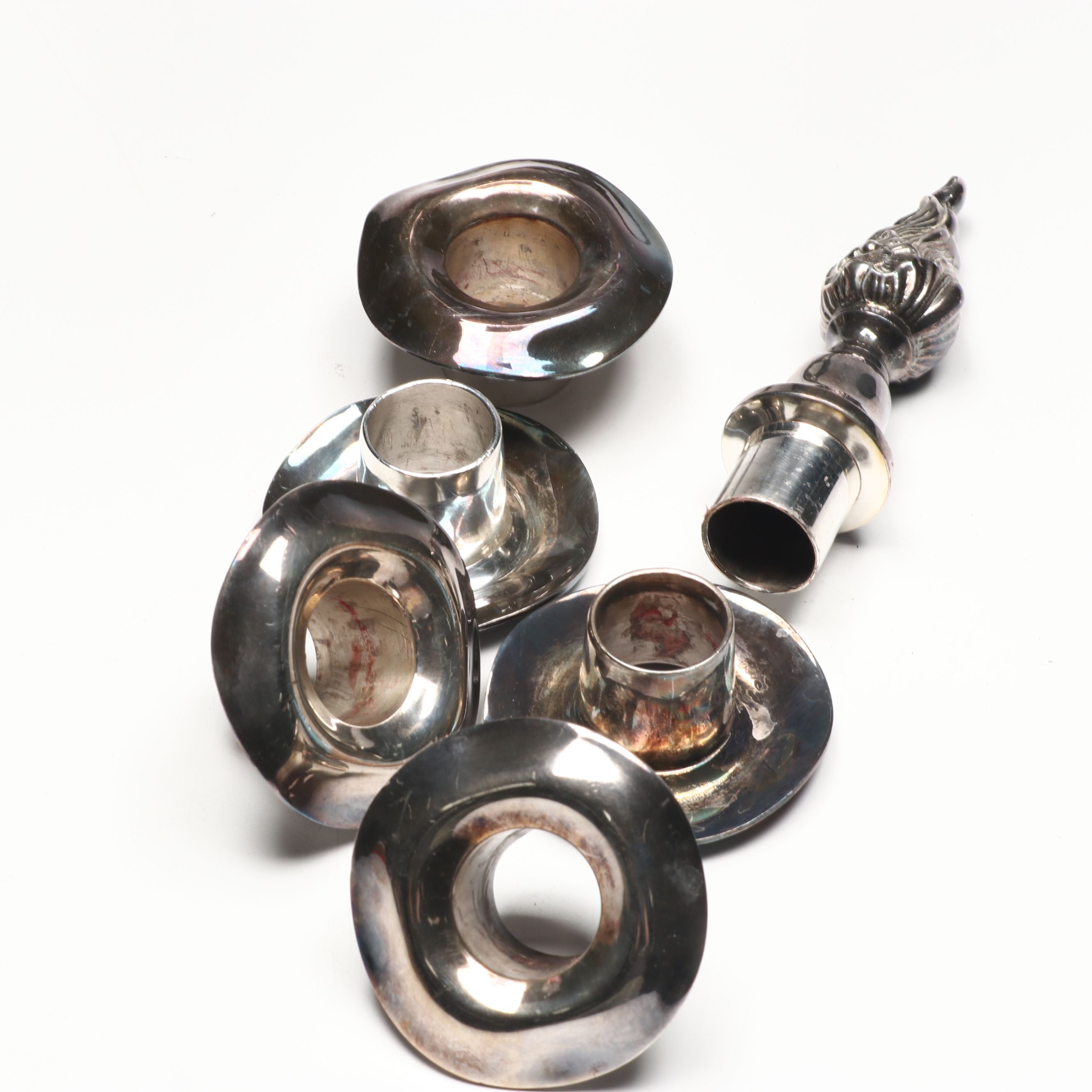 Poole and Leonard Silver Plate Candelabra with More Plate Utensils and Tableware