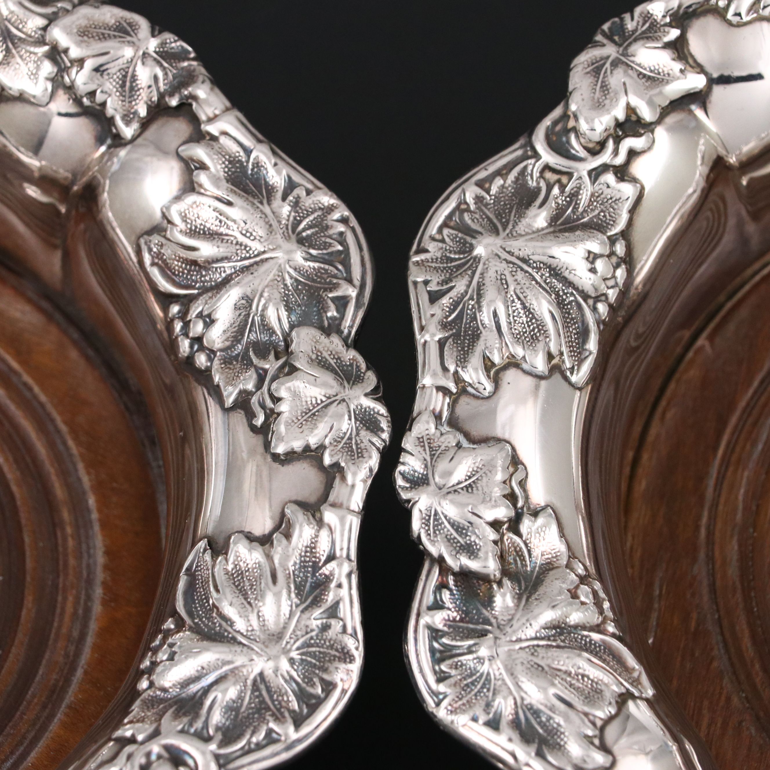 Antique Grapevine Silver Plate Wine Coasters, Late 19th/Early 20th C.