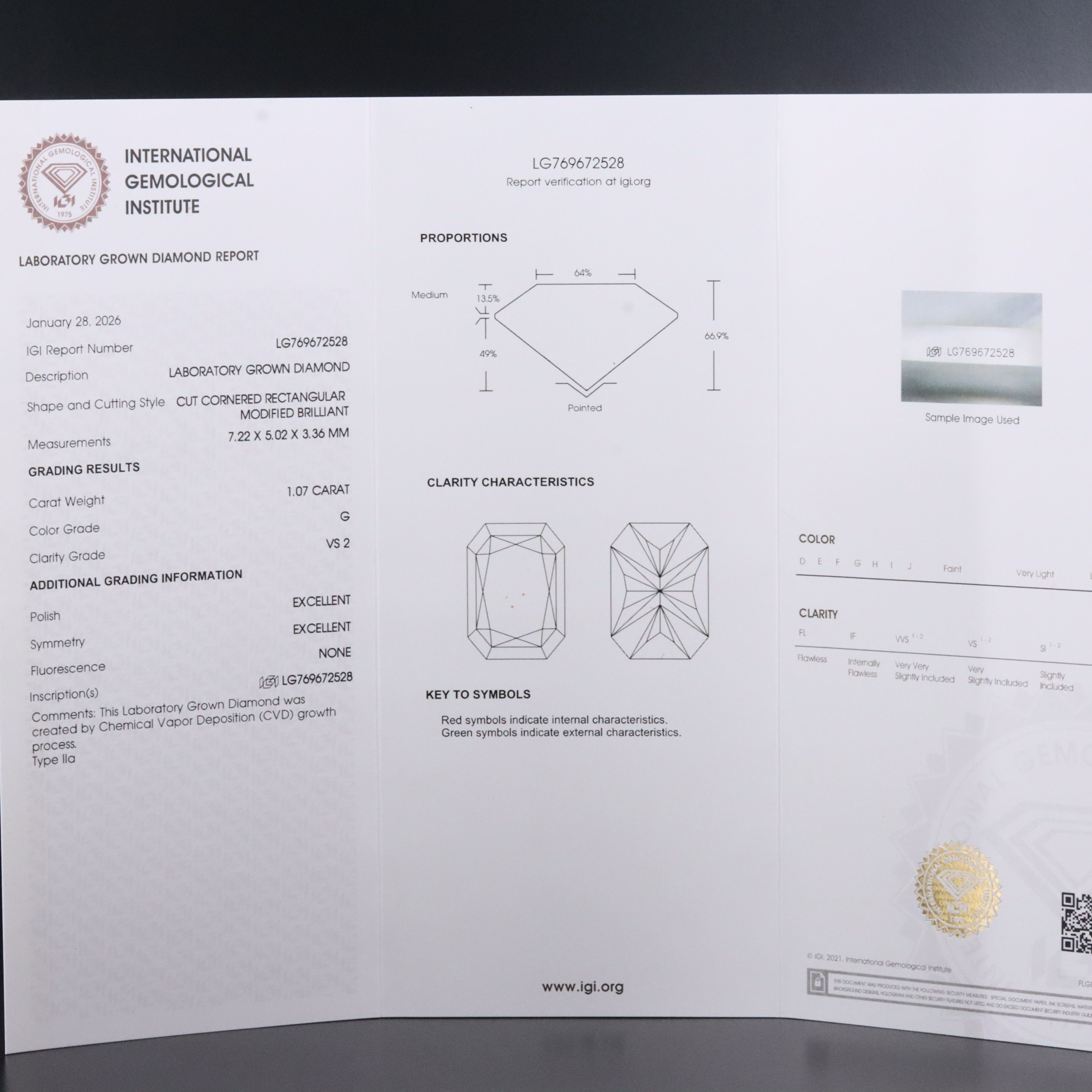 Loose 1.07 CT Lab Grown Diamond with IGI Report