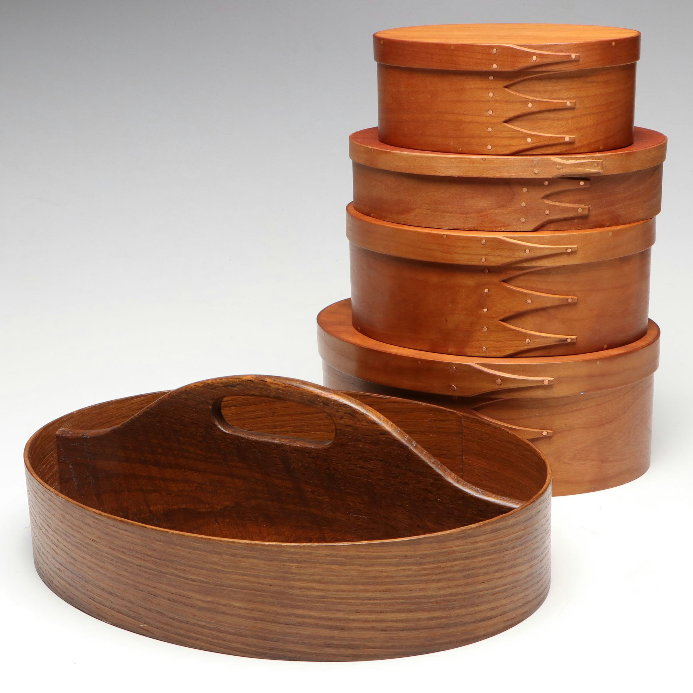 Orleans Carpenters and Other Cherry Wood Shaker Boxes with Divided Carrier