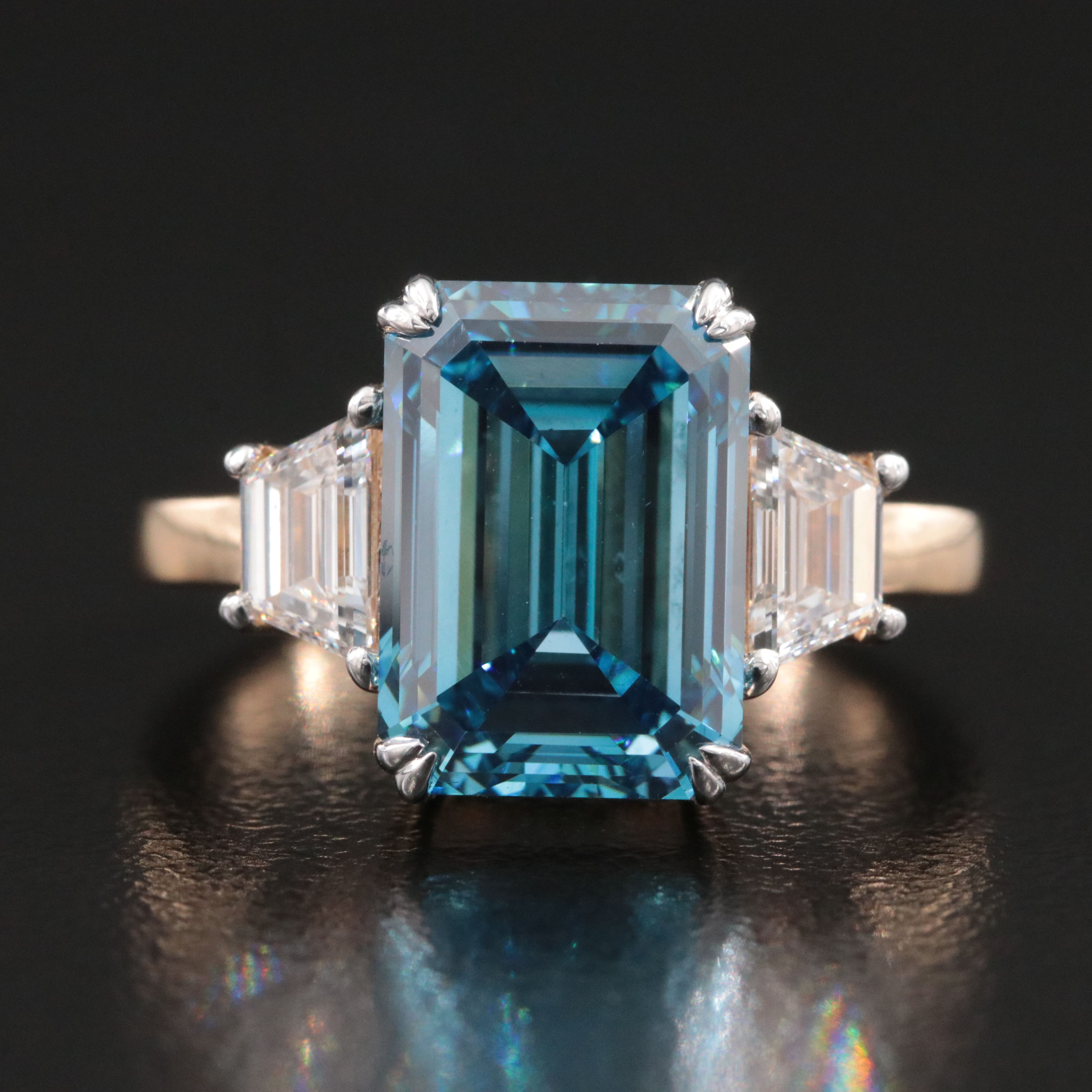 14K 5.70 CTW Lab Grown Diamond Ring with Fancy Vivid Blue Center and IGI Report