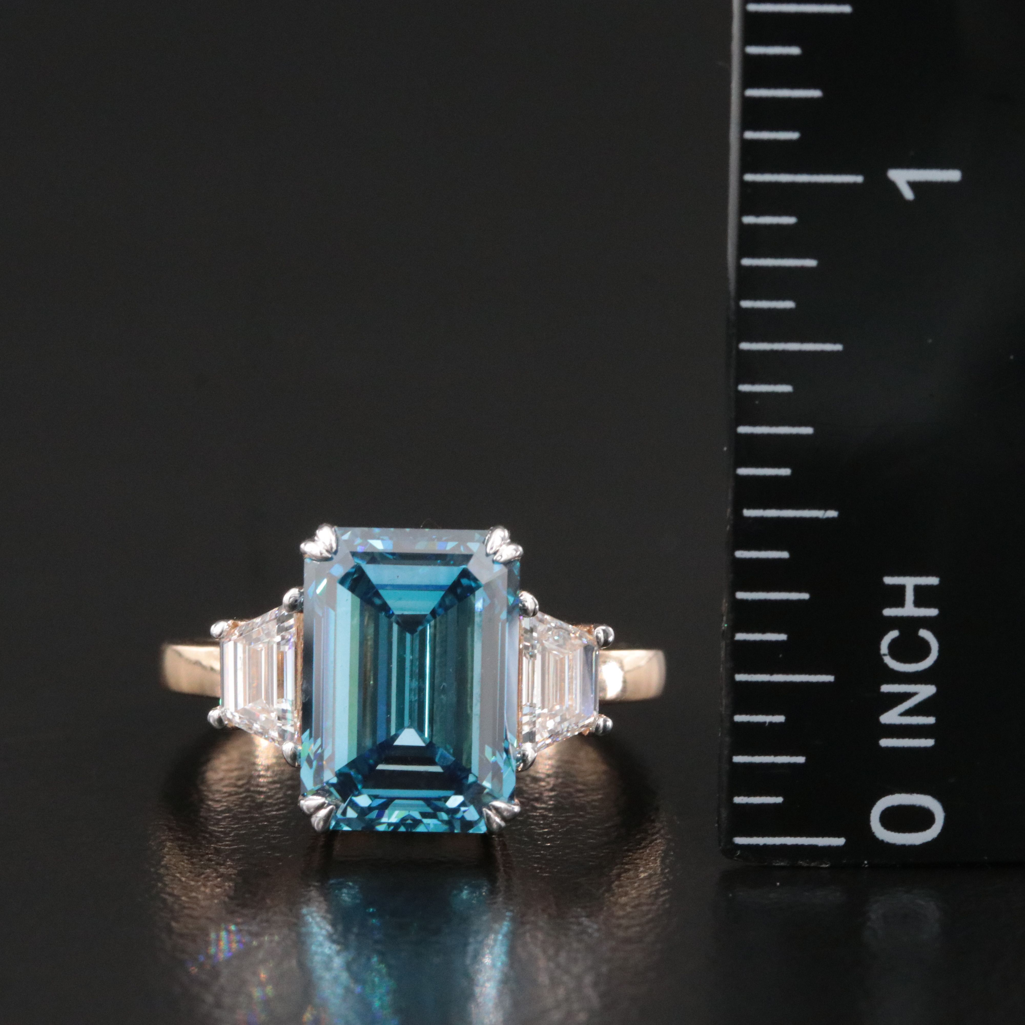 14K 5.70 CTW Lab Grown Diamond Ring with Fancy Vivid Blue Center and IGI Report