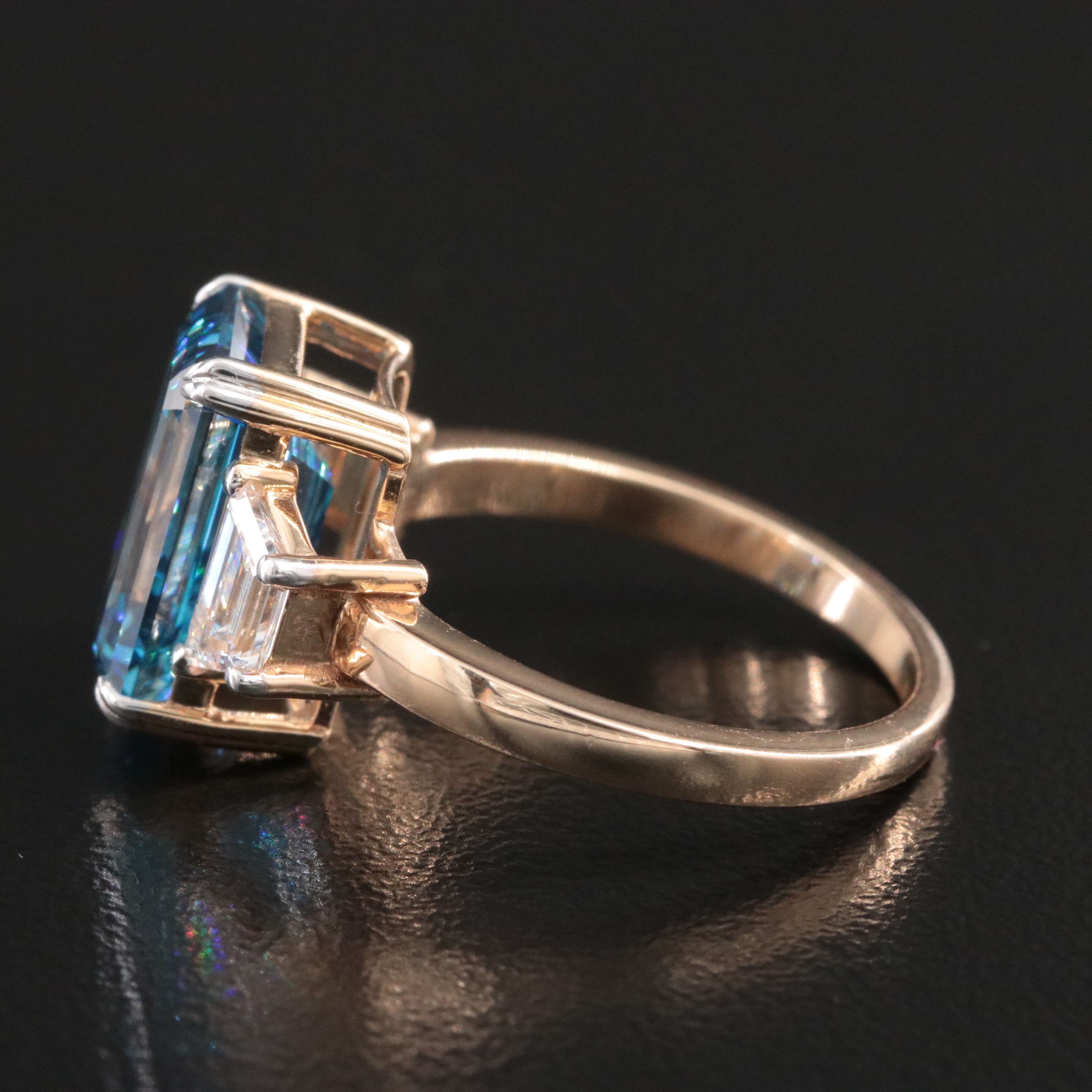 14K 5.70 CTW Lab Grown Diamond Ring with Fancy Vivid Blue Center and IGI Report