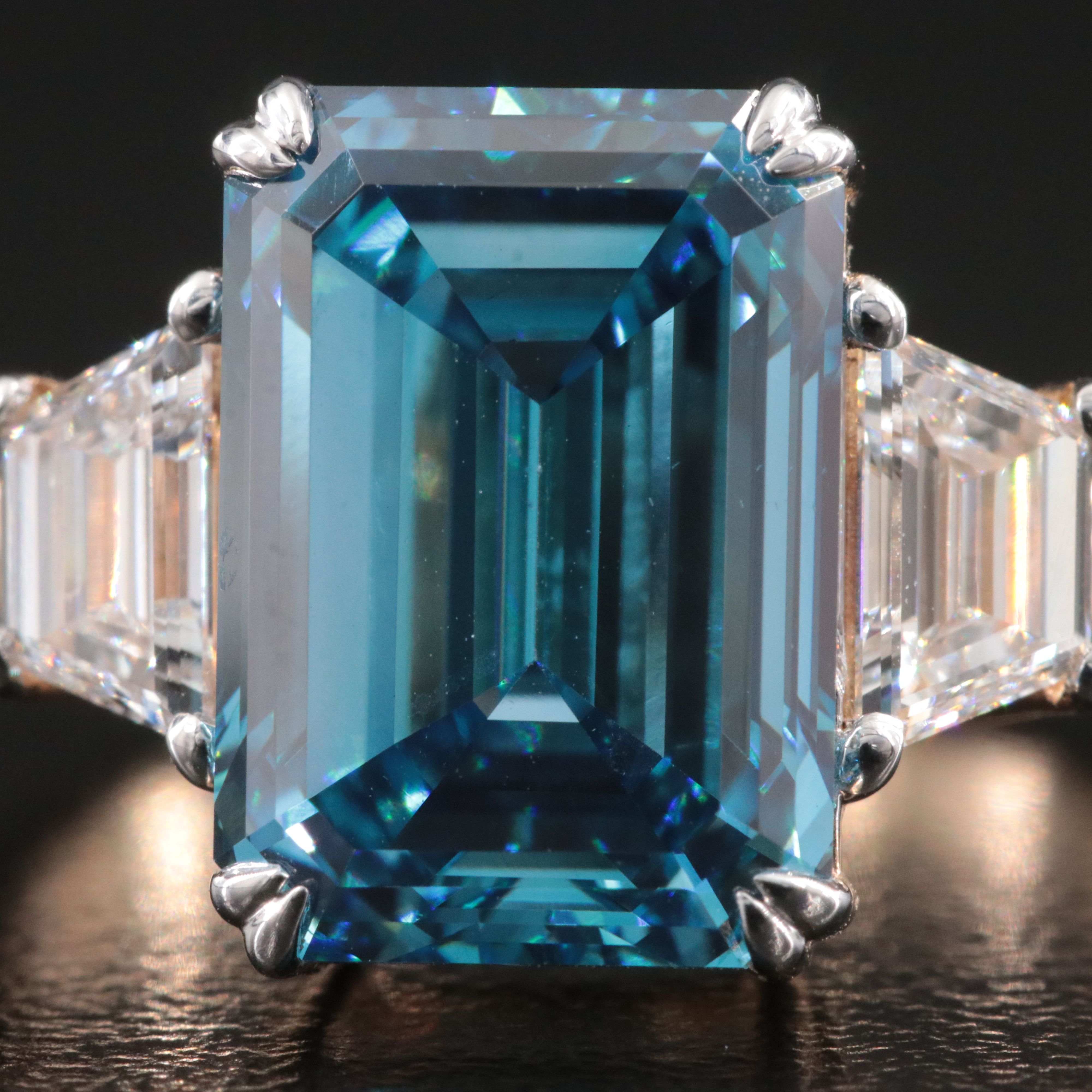 14K 5.70 CTW Lab Grown Diamond Ring with Fancy Vivid Blue Center and IGI Report