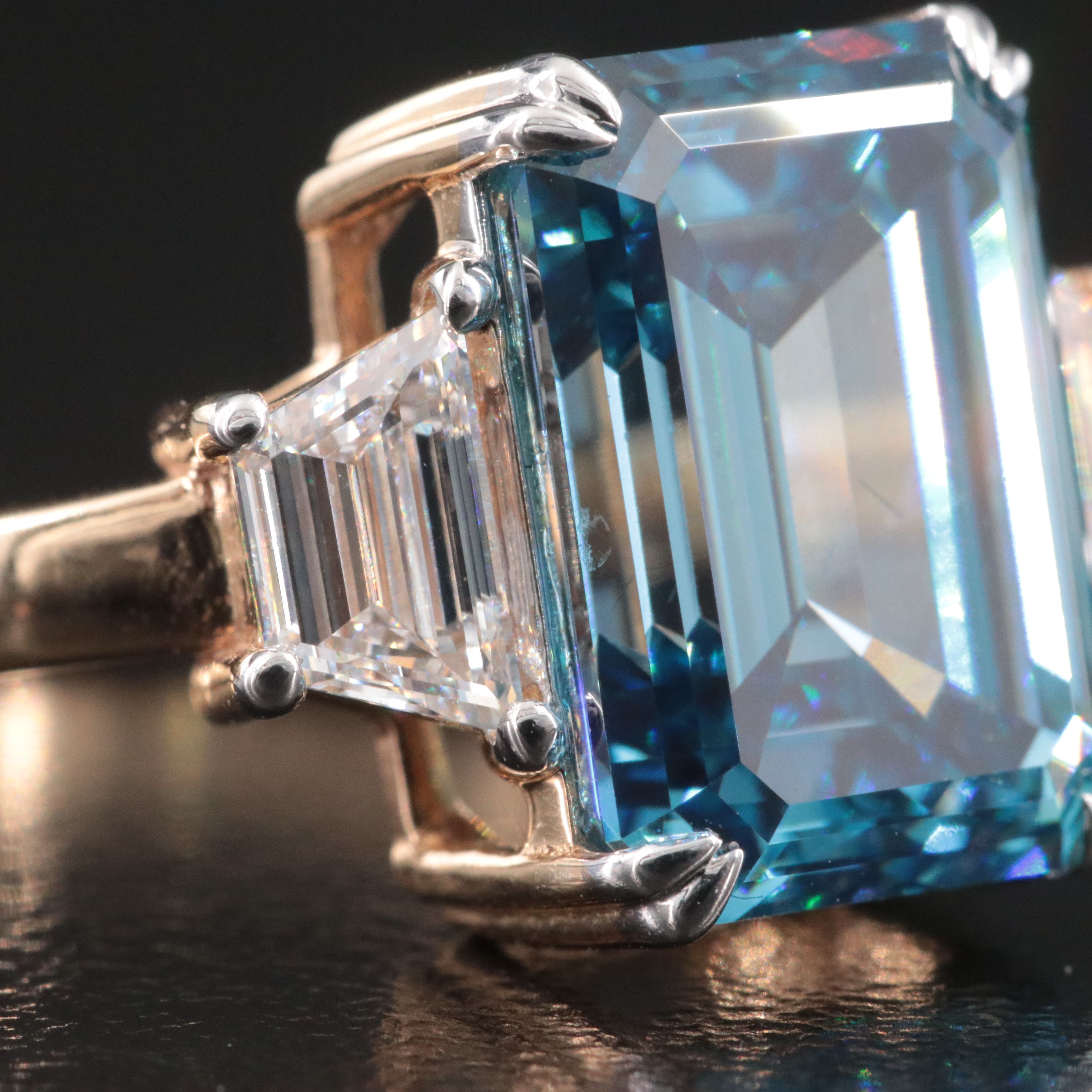 14K 5.70 CTW Lab Grown Diamond Ring with Fancy Vivid Blue Center and IGI Report