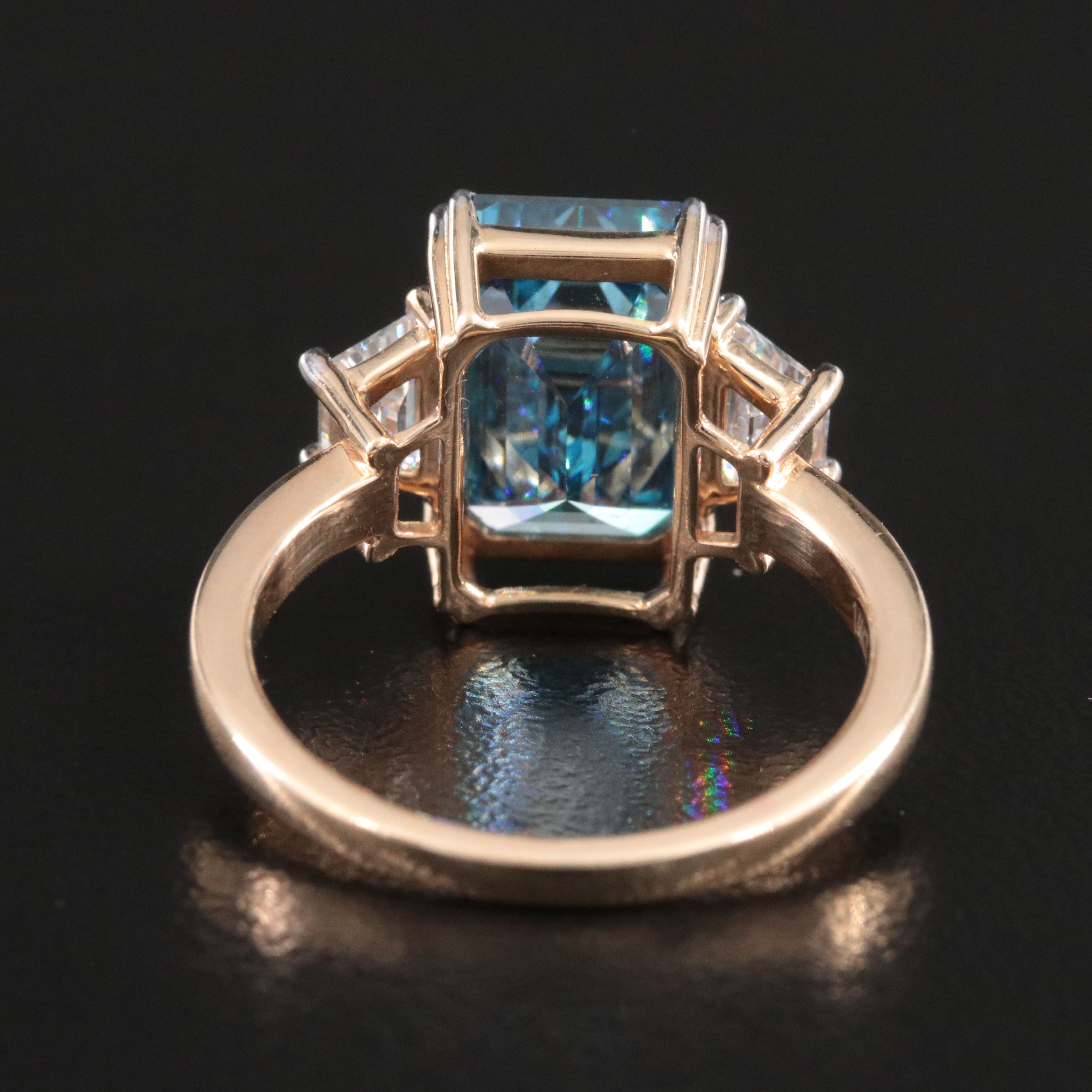 14K 5.70 CTW Lab Grown Diamond Ring with Fancy Vivid Blue Center and IGI Report