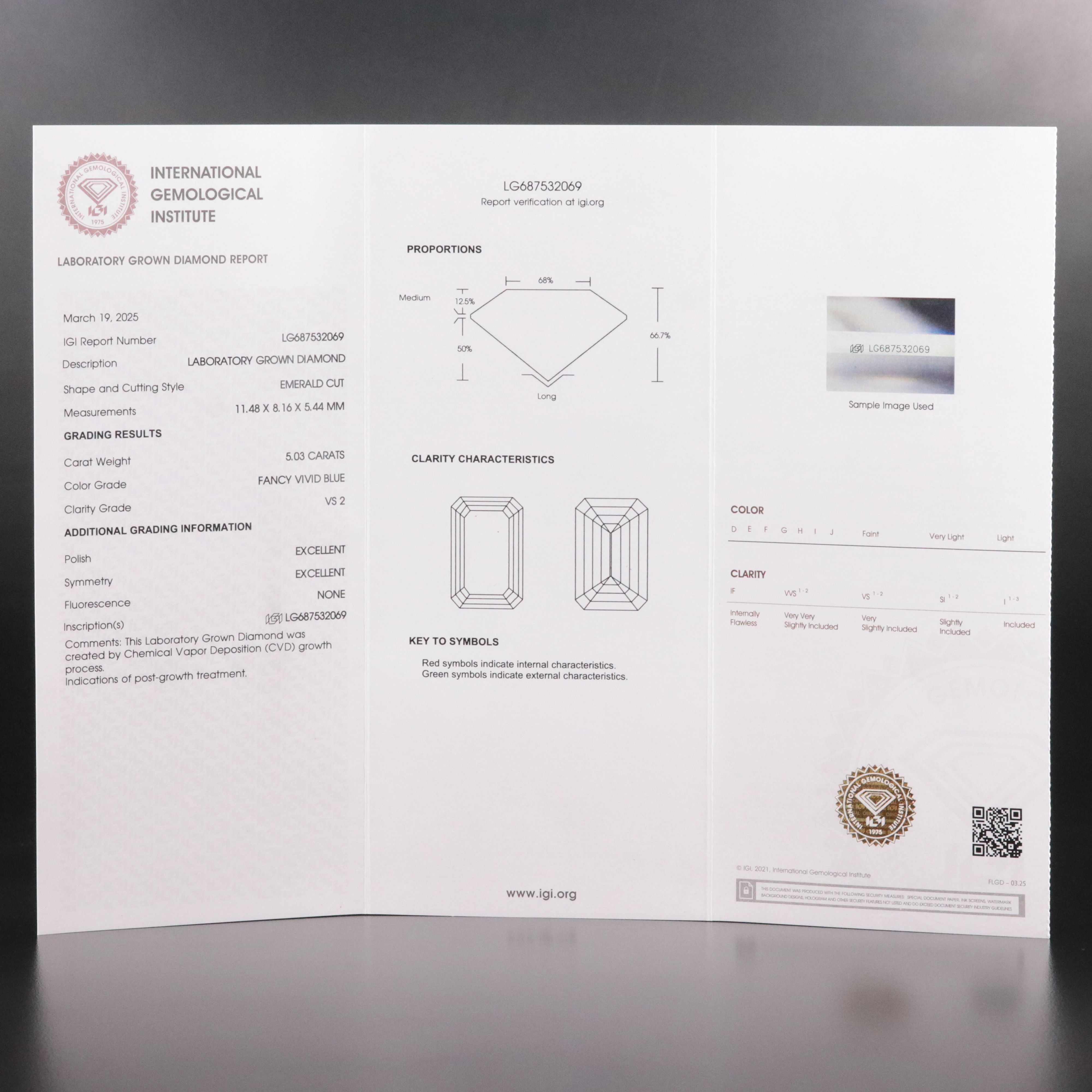 14K 5.70 CTW Lab Grown Diamond Ring with Fancy Vivid Blue Center and IGI Report