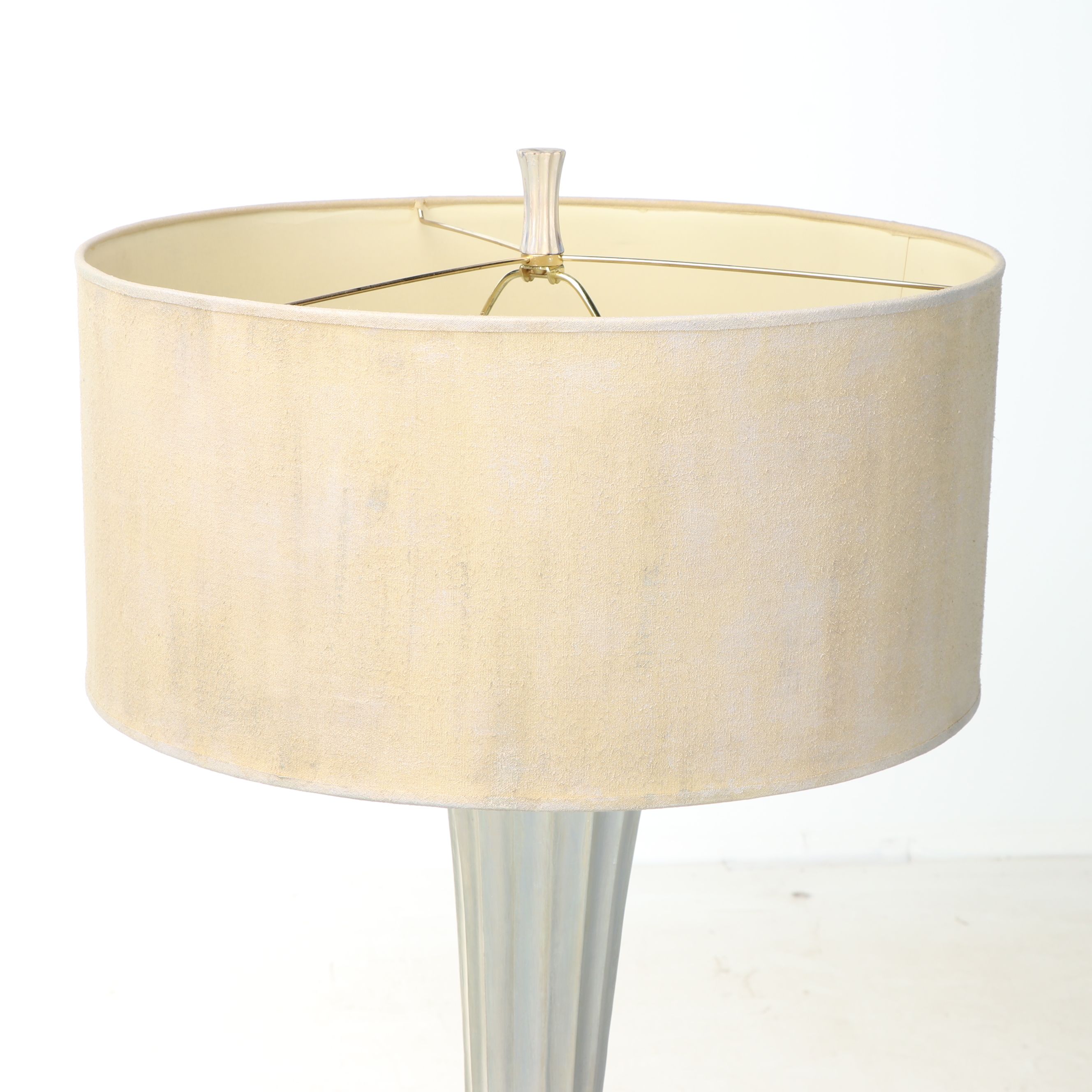 Postmodern Style Silver Finish Floor Lamp with Textured Drum Shade