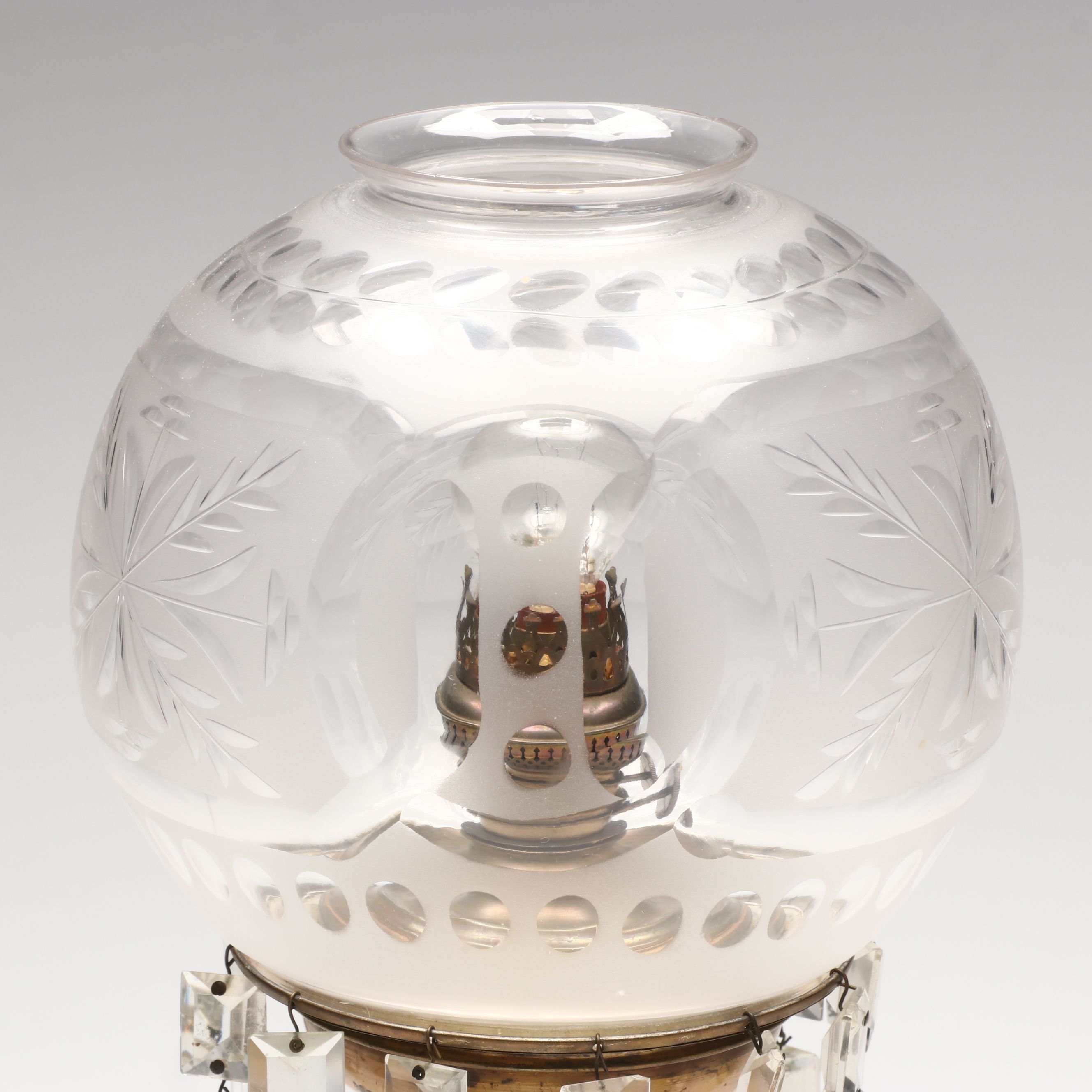 Bohemian Style Etched Glass and Crystal Accent Lamp