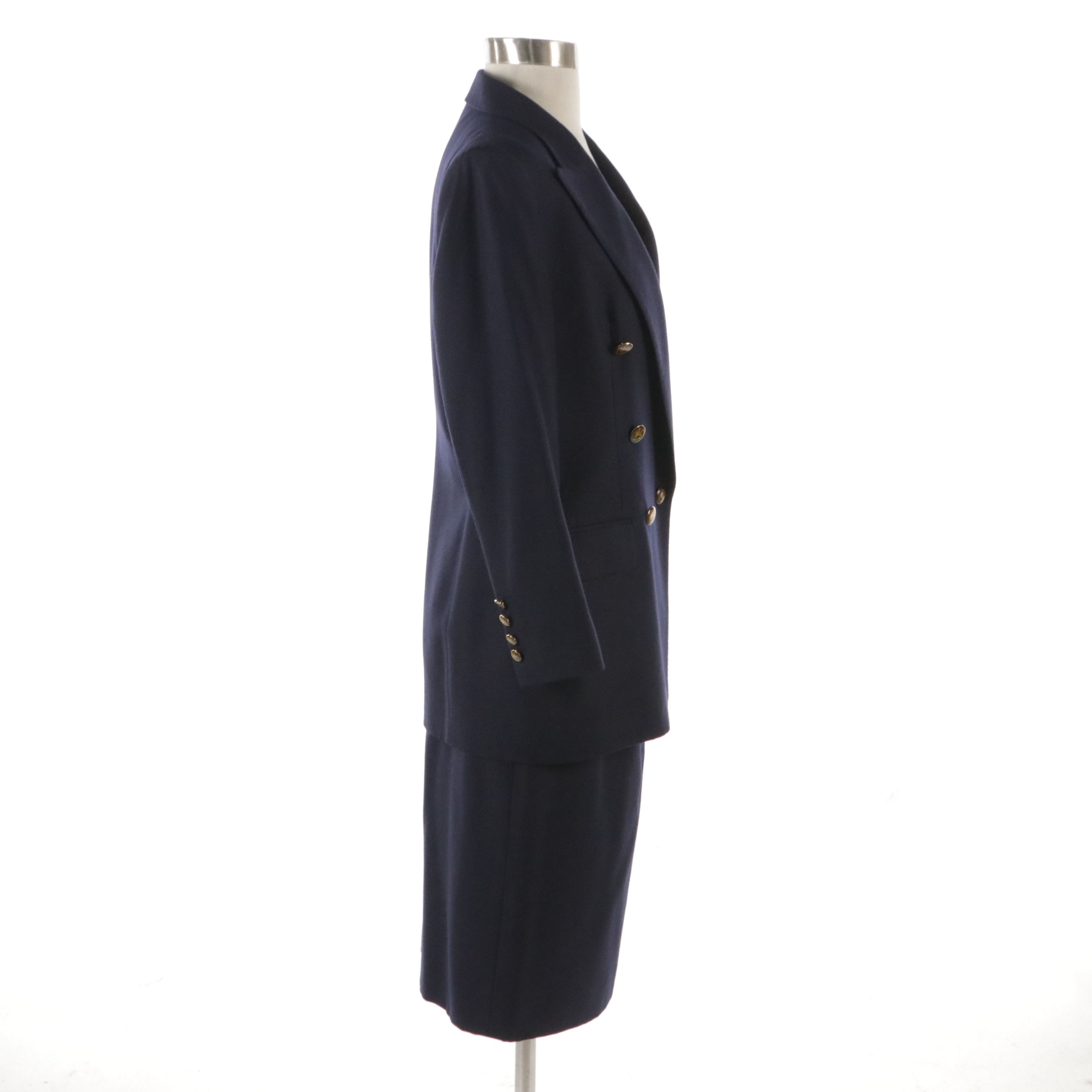 Burberrys Vintage Double-Breasted Skirt Suit in Navy Blue Wool
