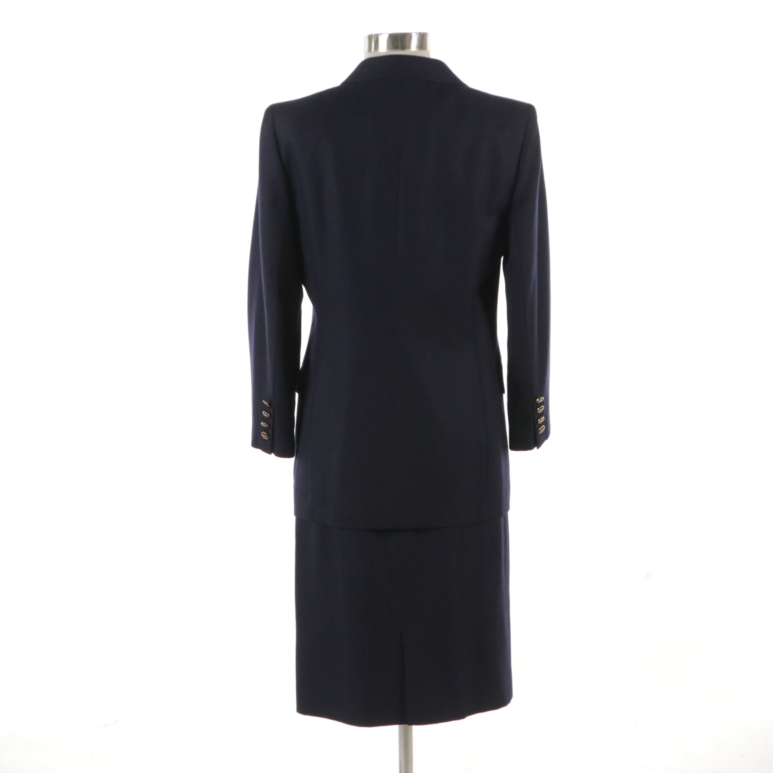 Burberrys Vintage Double-Breasted Skirt Suit in Navy Blue Wool