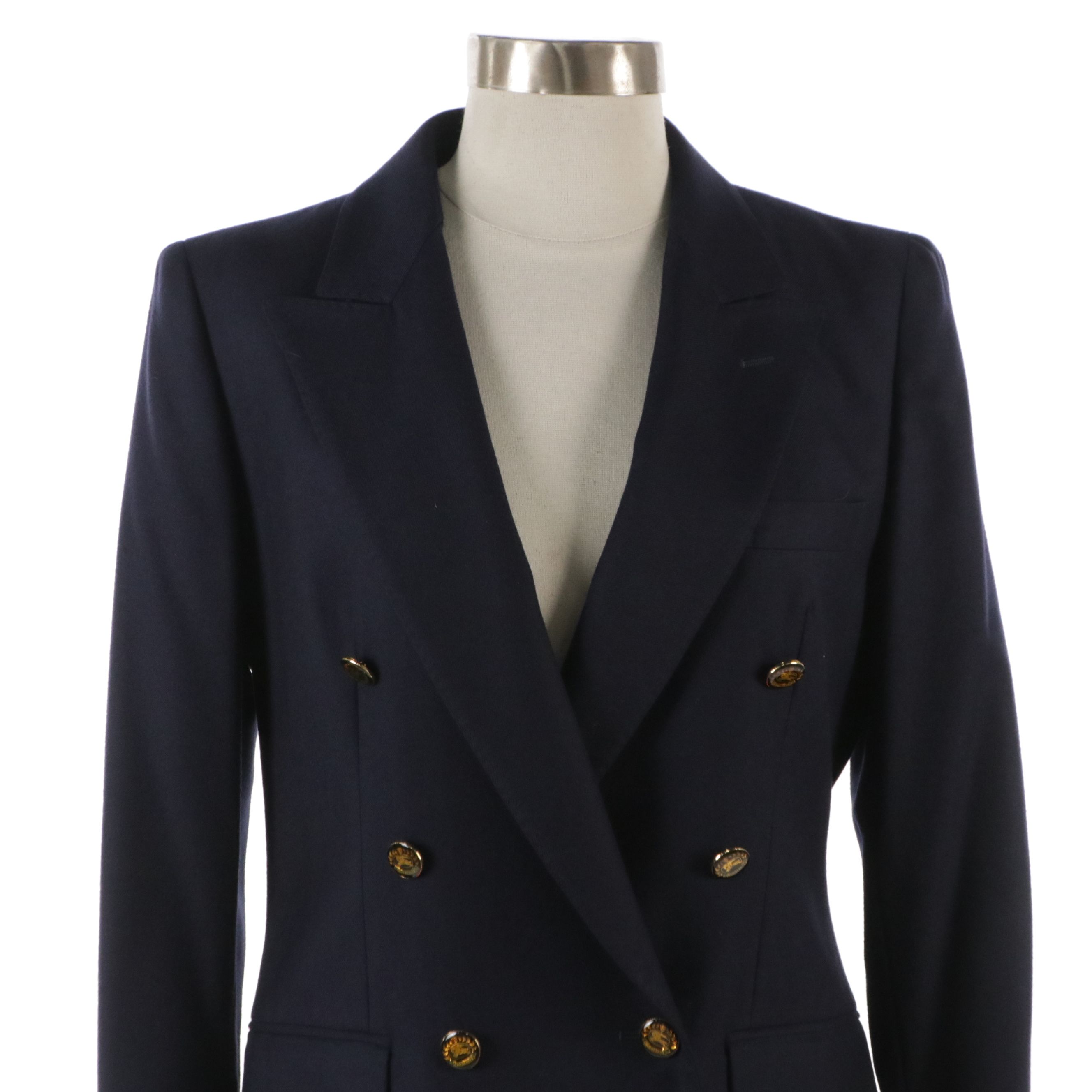 Burberrys Vintage Double-Breasted Skirt Suit in Navy Blue Wool