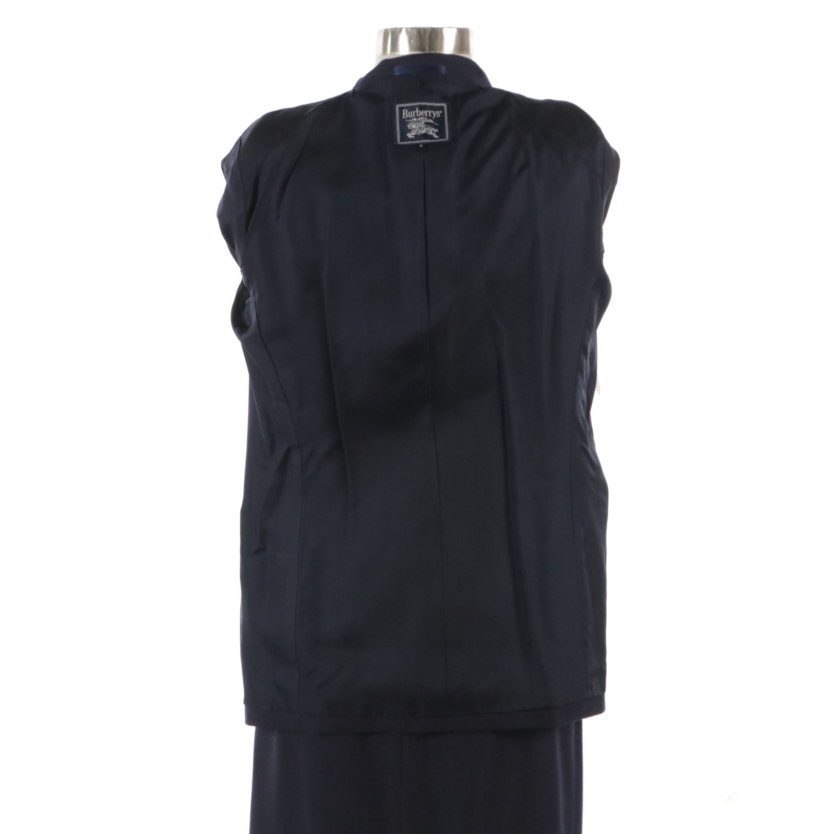 Burberrys Vintage Double-Breasted Skirt Suit in Navy Blue Wool