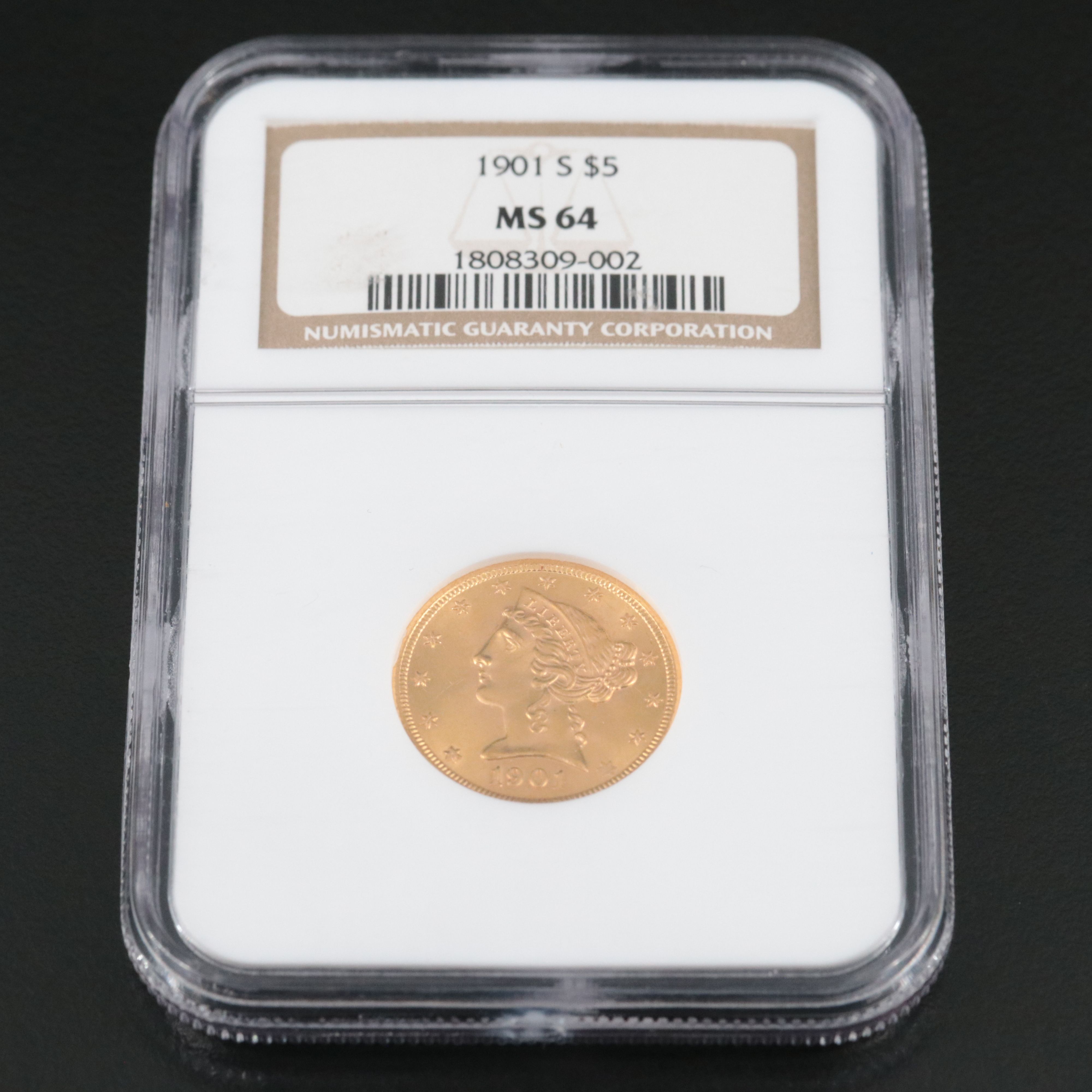 NGC MS64 1901-S U.S. Liberty Five Dollar Gold Coin