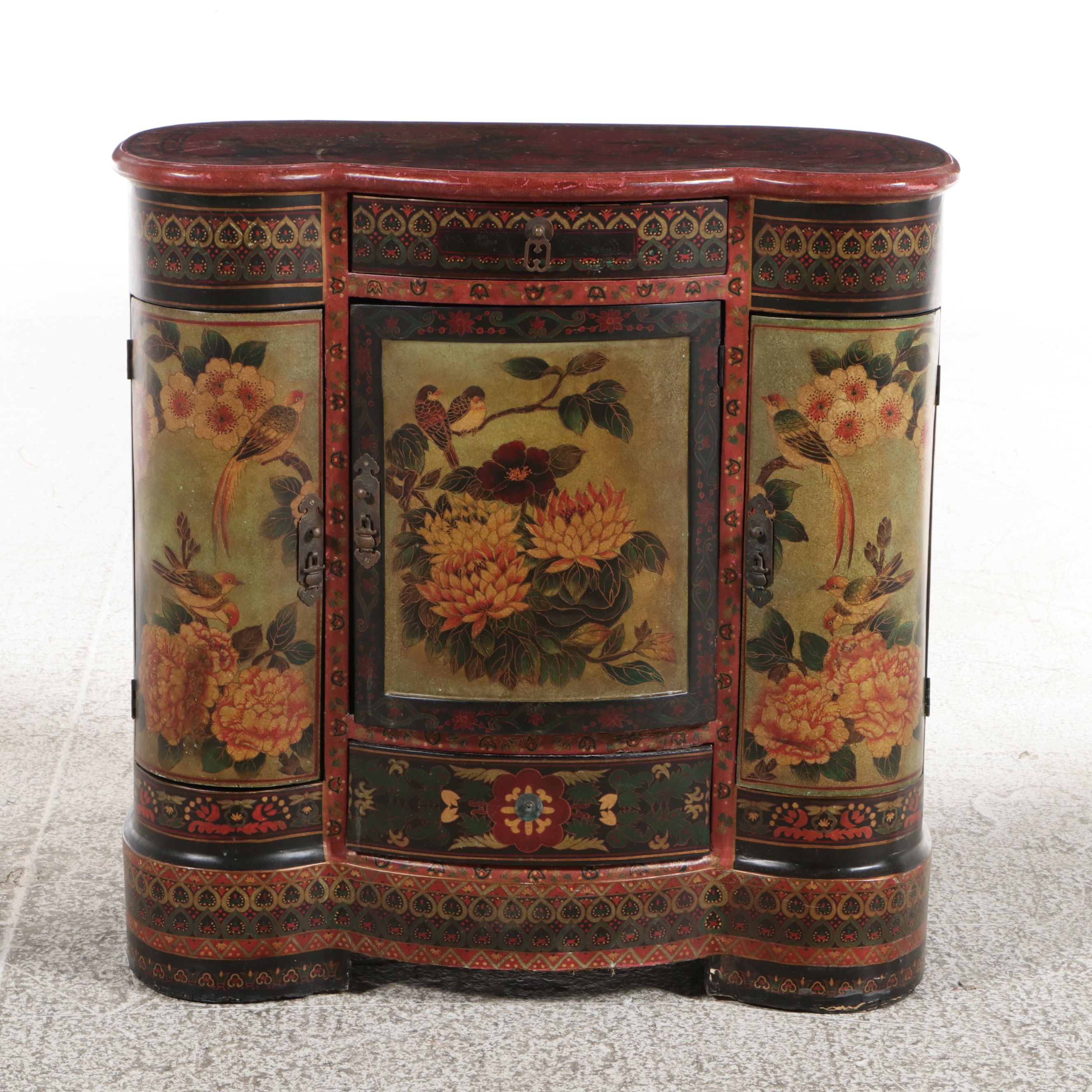 Regency Revival Style Chinoiserie Decorated Kidney-Shaped Cabinet