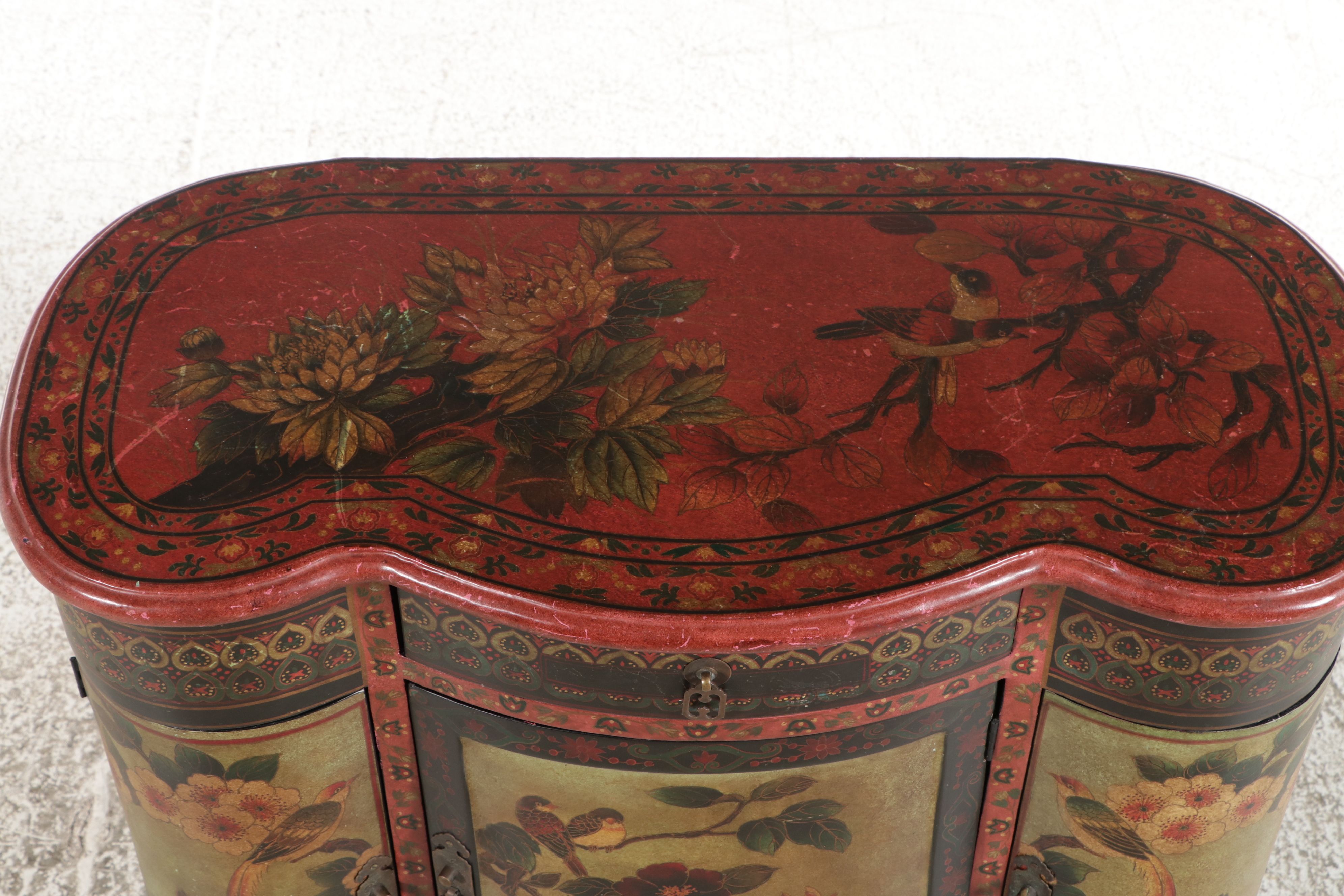Regency Revival Style Chinoiserie Decorated Kidney-Shaped Cabinet