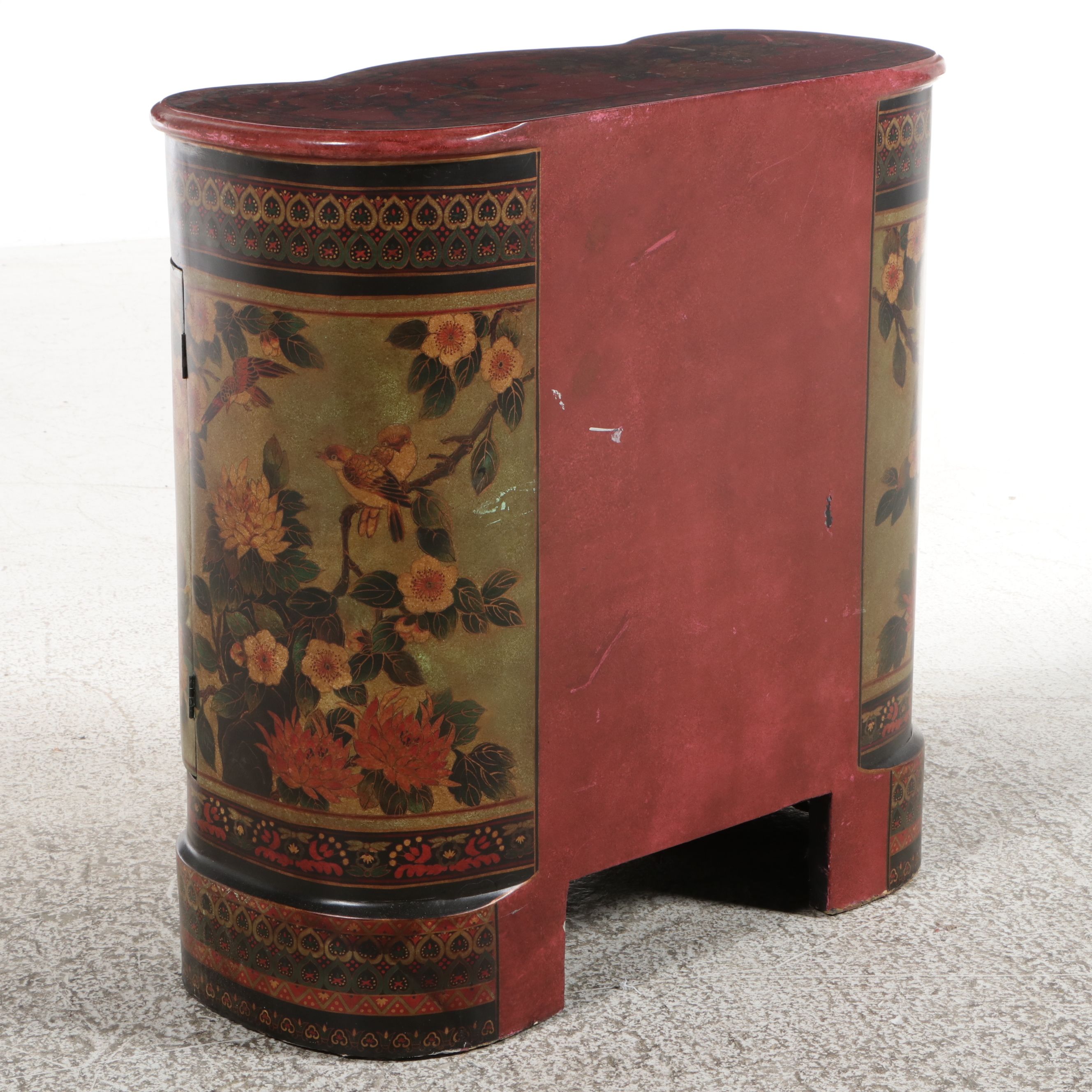 Regency Revival Style Chinoiserie Decorated Kidney-Shaped Cabinet