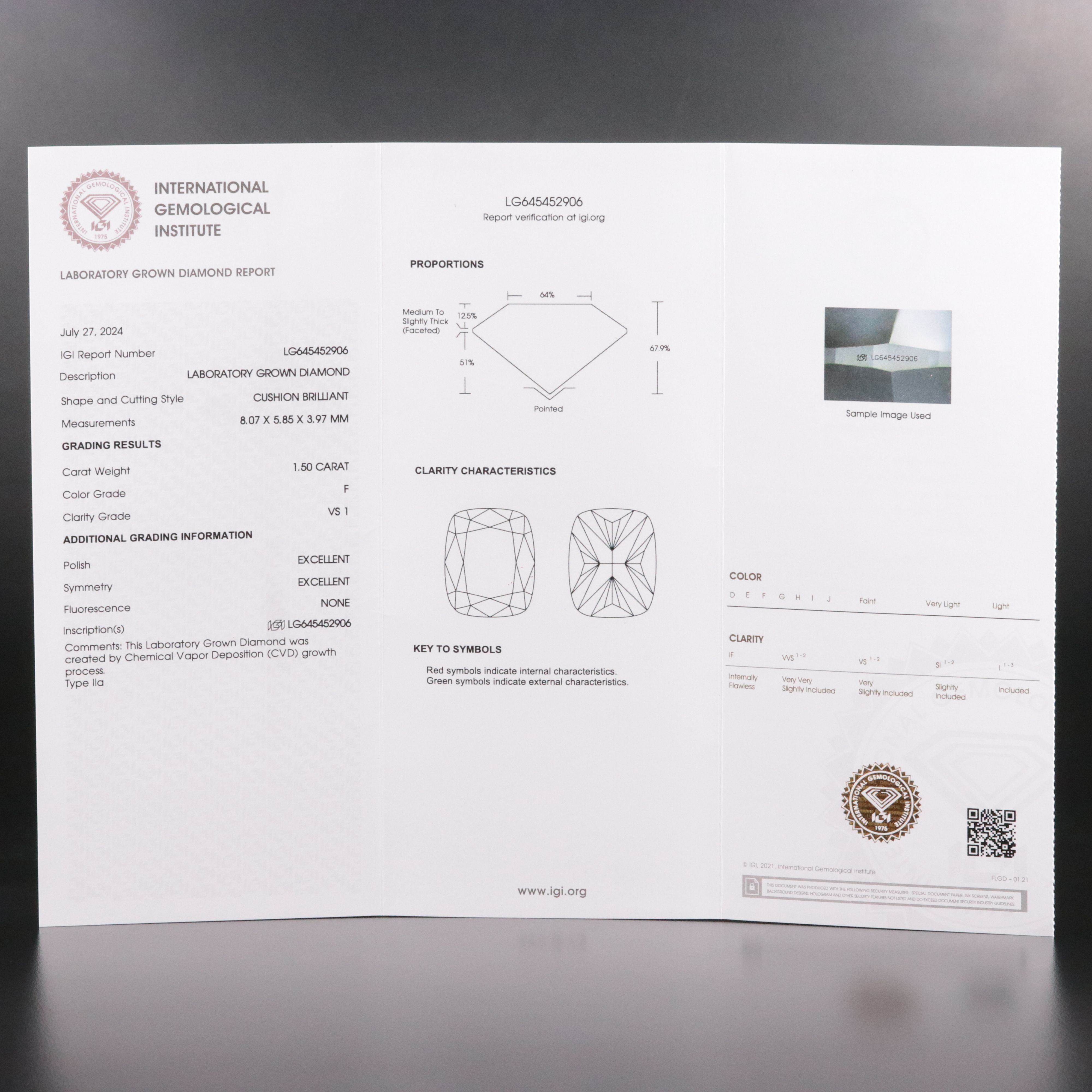 Loose 1.50 CT Lab Grown Diamond with IGI Report
