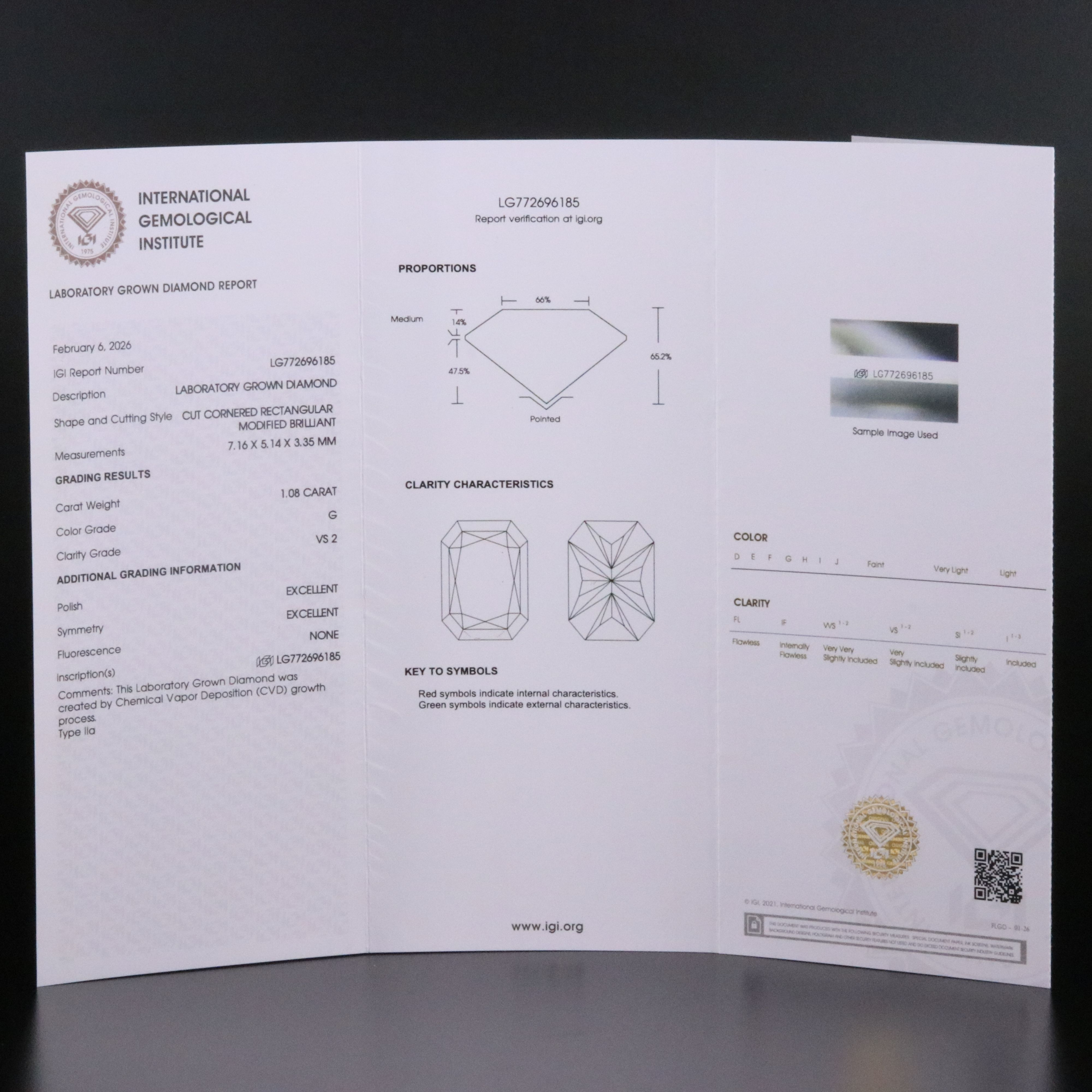 Loose 1.08 CT Lab Grown Diamond with IGI Report