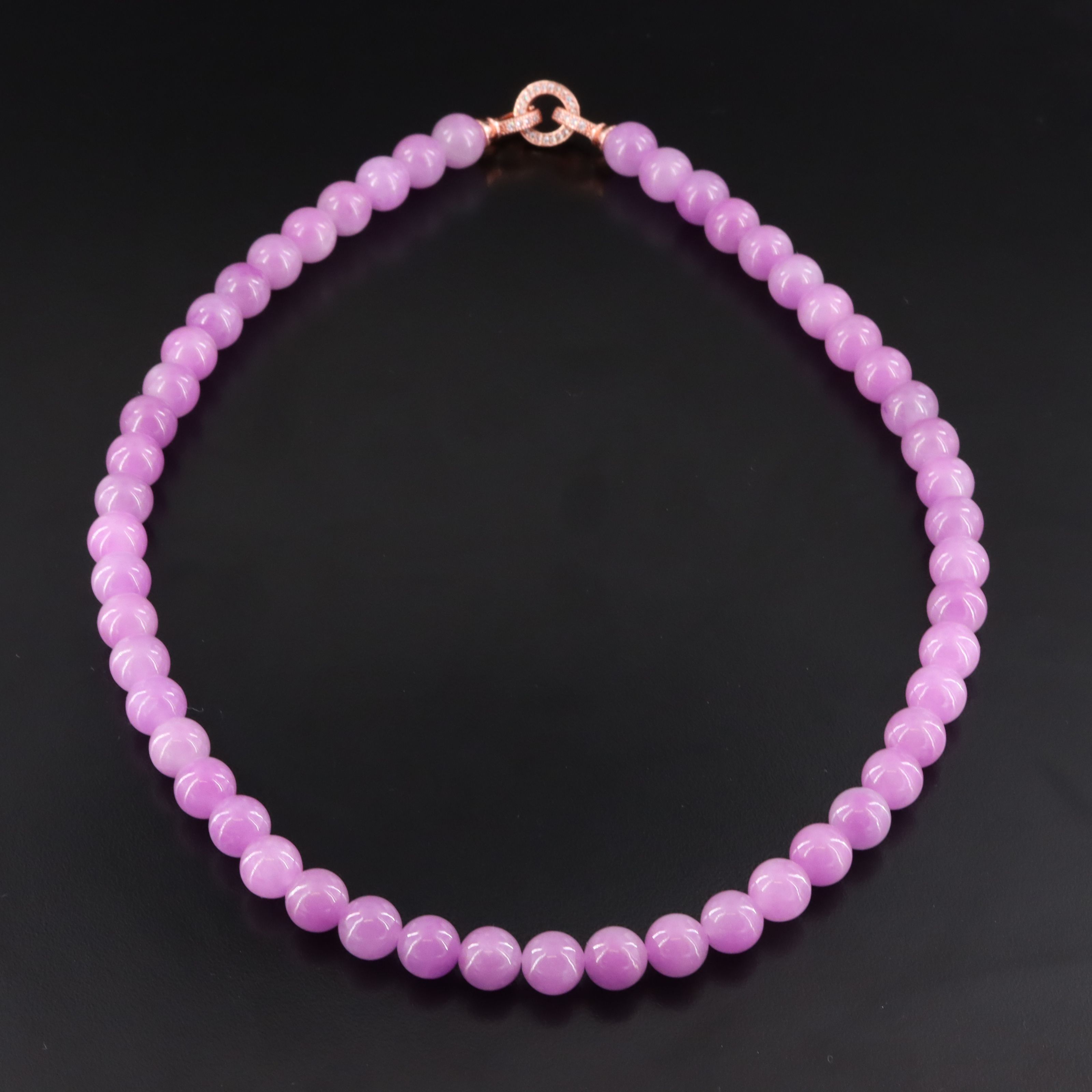 Jadeite and CZ Necklace with Circle Clasp