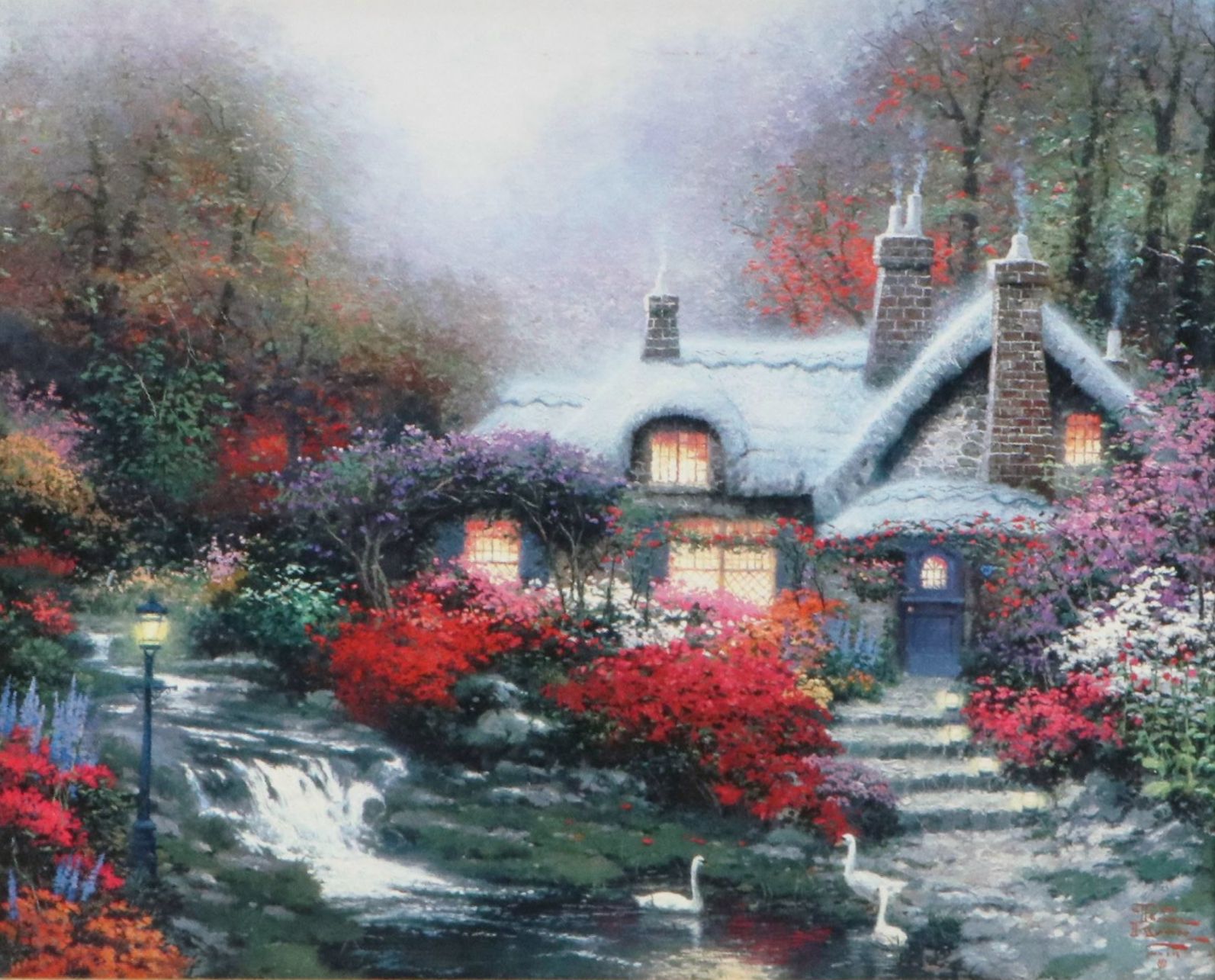 Thomas Kinkade Offset Lithograph "Evening at Swanbrooke Cottage," 1998