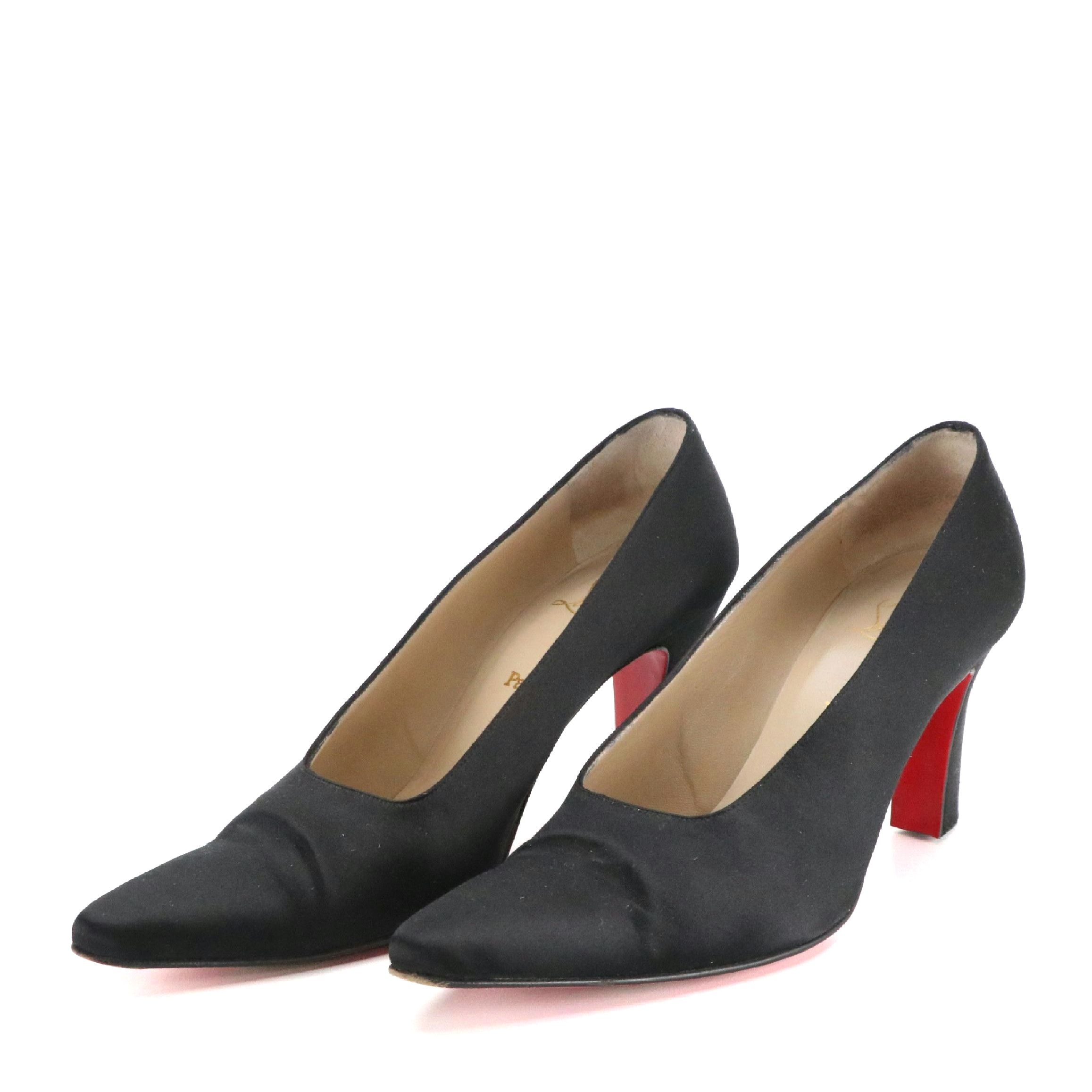 Christian Louboutin Pointed-Toe Judith Pumps in Black Satin, With Box