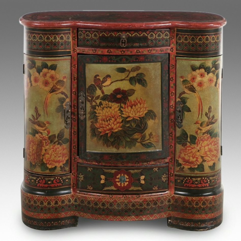 Regency Revival Style Chinoiserie Decorated Kidney-Shaped Cabinet